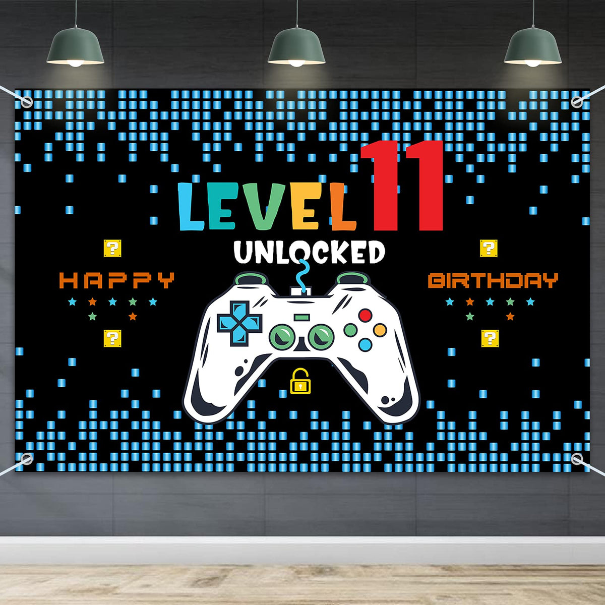 Hamigar 6X4Ft Happy 11Th Birthday Baner Backdrop - Level 11 Unlocked Birthday Decorations Party Supplies For Boys - Blue