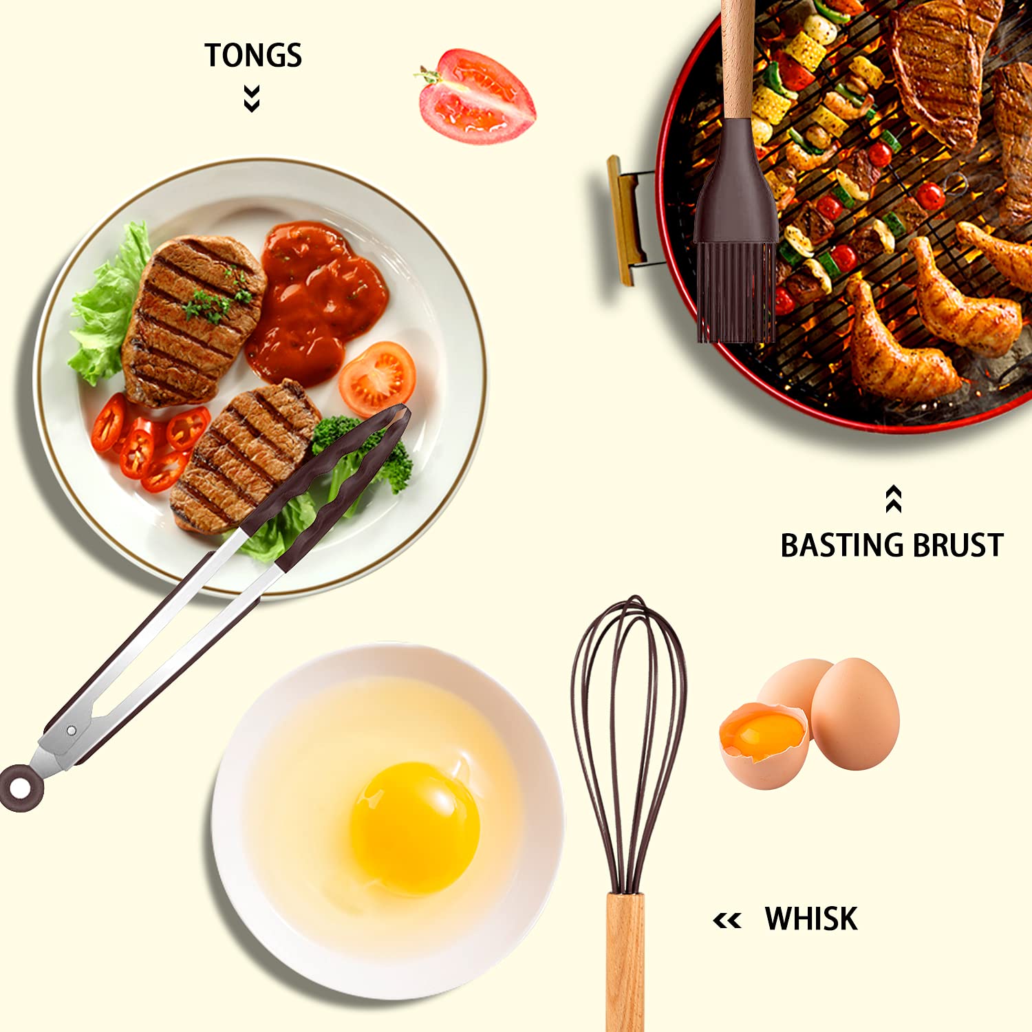 Mibote 17 Pcs Silicone Cooking Kitchen Utensils Set With Holder, Wooden Handles Bpa Free Non Toxic Silicone Turner Tongs Spatula