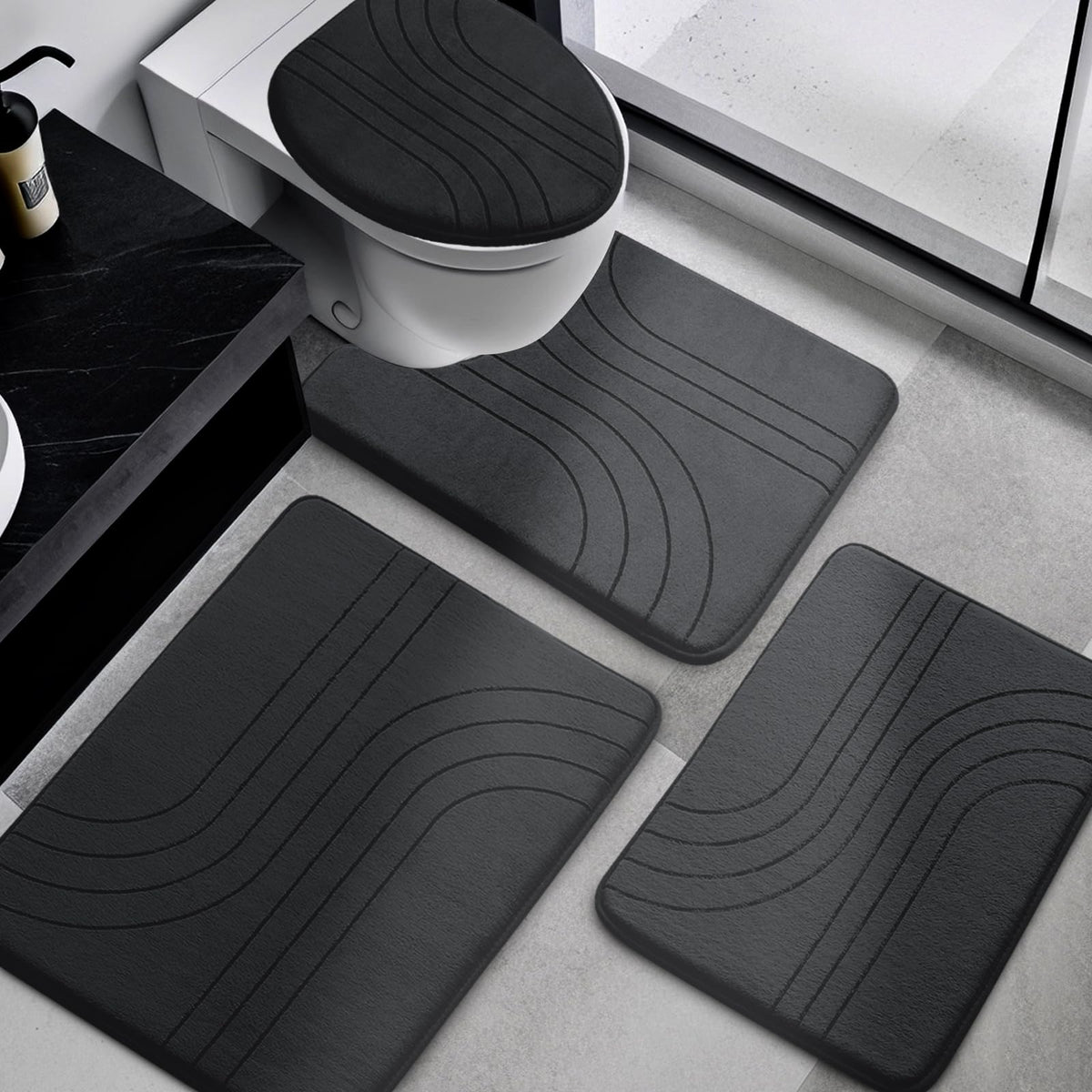 Yihouse Memory Foam Bathroom Rugs Set 4 Pieces, Soft Non Slip Bathroom Mats Set, Extra Thick Bath Mats For Bathroom, Machine Was