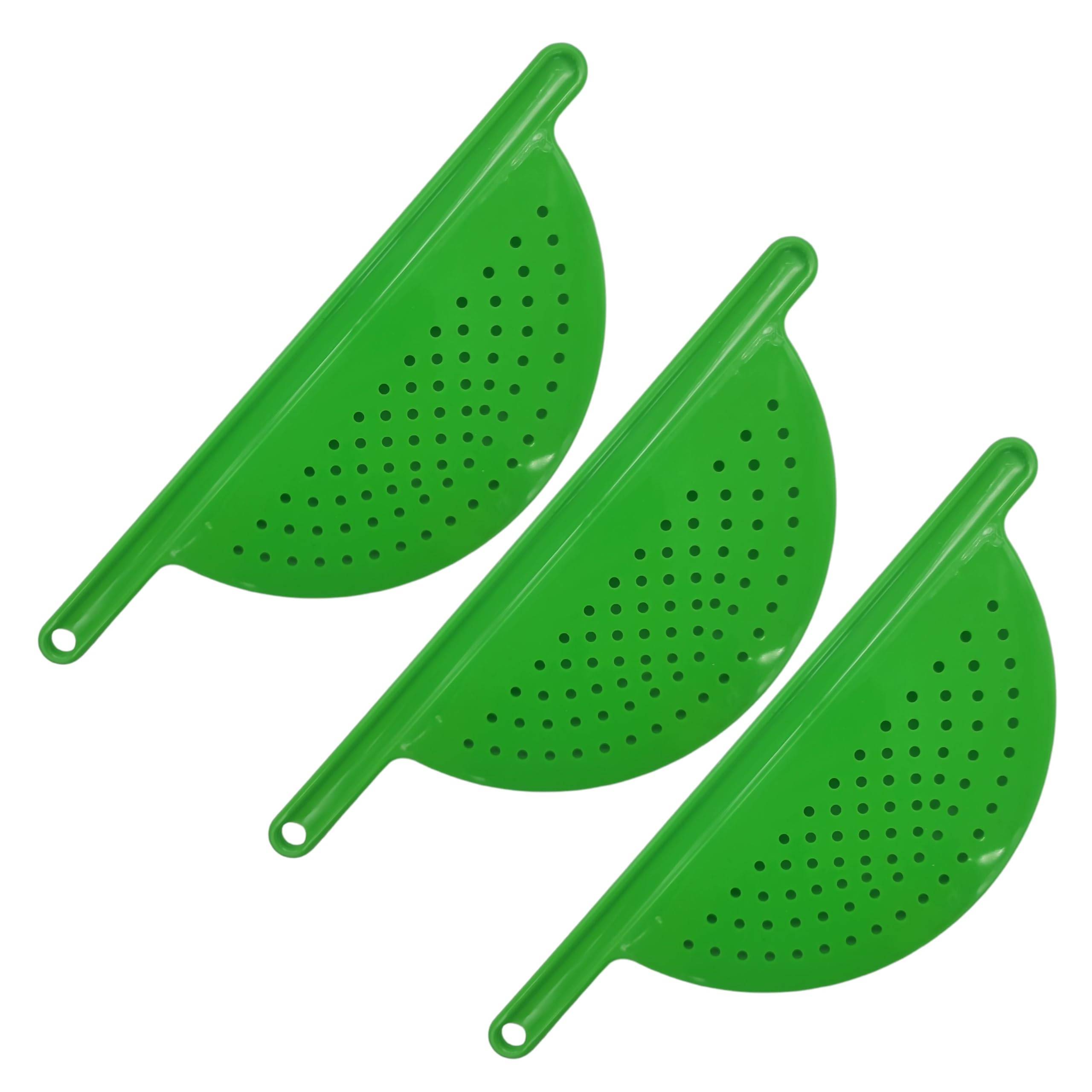 Handy Housewares Handheld Plastic Pot Drainer, Noodle & Pasta Strainer with Handle - Fits up to 9 Pots - Green (3 Pack)