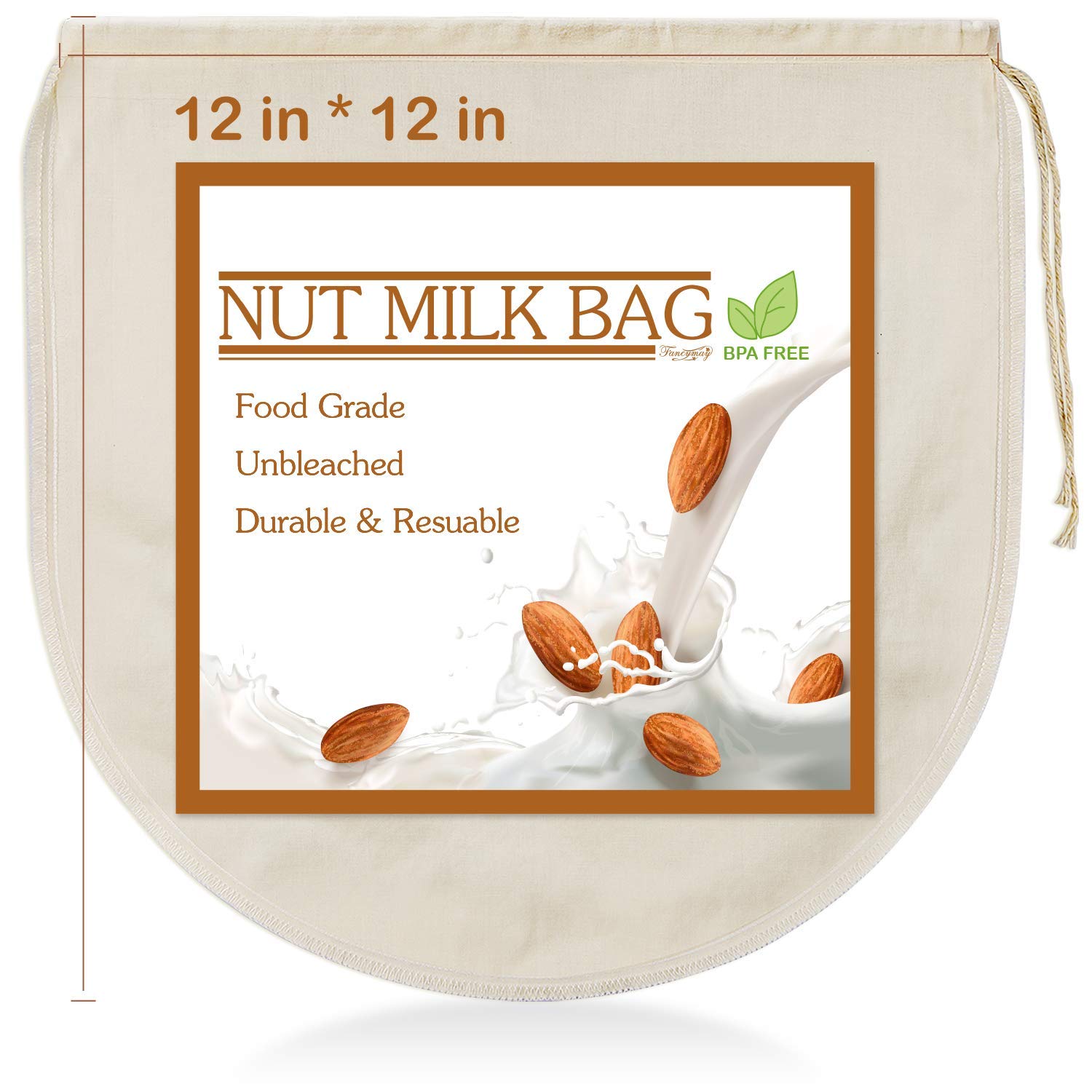 6 PCS 12''x12'' Nut Milk Bags - 100% Unbleached Cotton Cheesecloth  Reusable Food Strainer Colander For Straining Almond/Oat Milk  Celery Juice  Cold Brew Coffee  Yogurt and Cheese Making