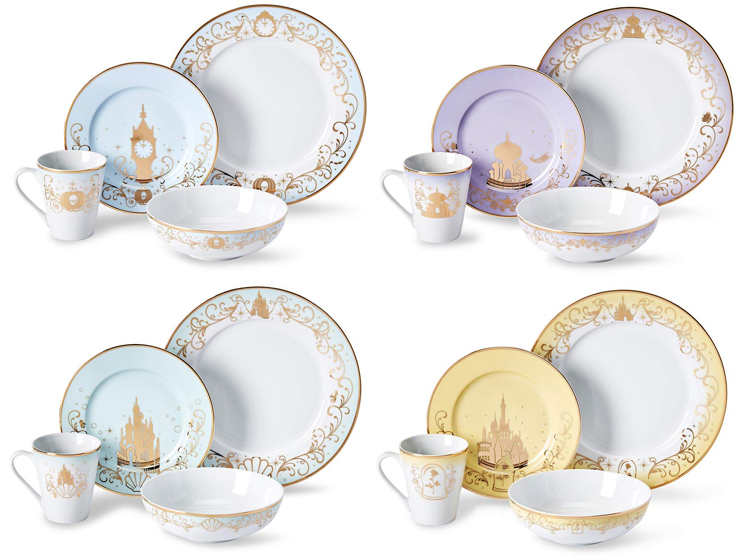 Robe Factory Llc Disney Princess 16-Piece Dinnerware Set | Cinderella, Jasmine, Ariel, Belle