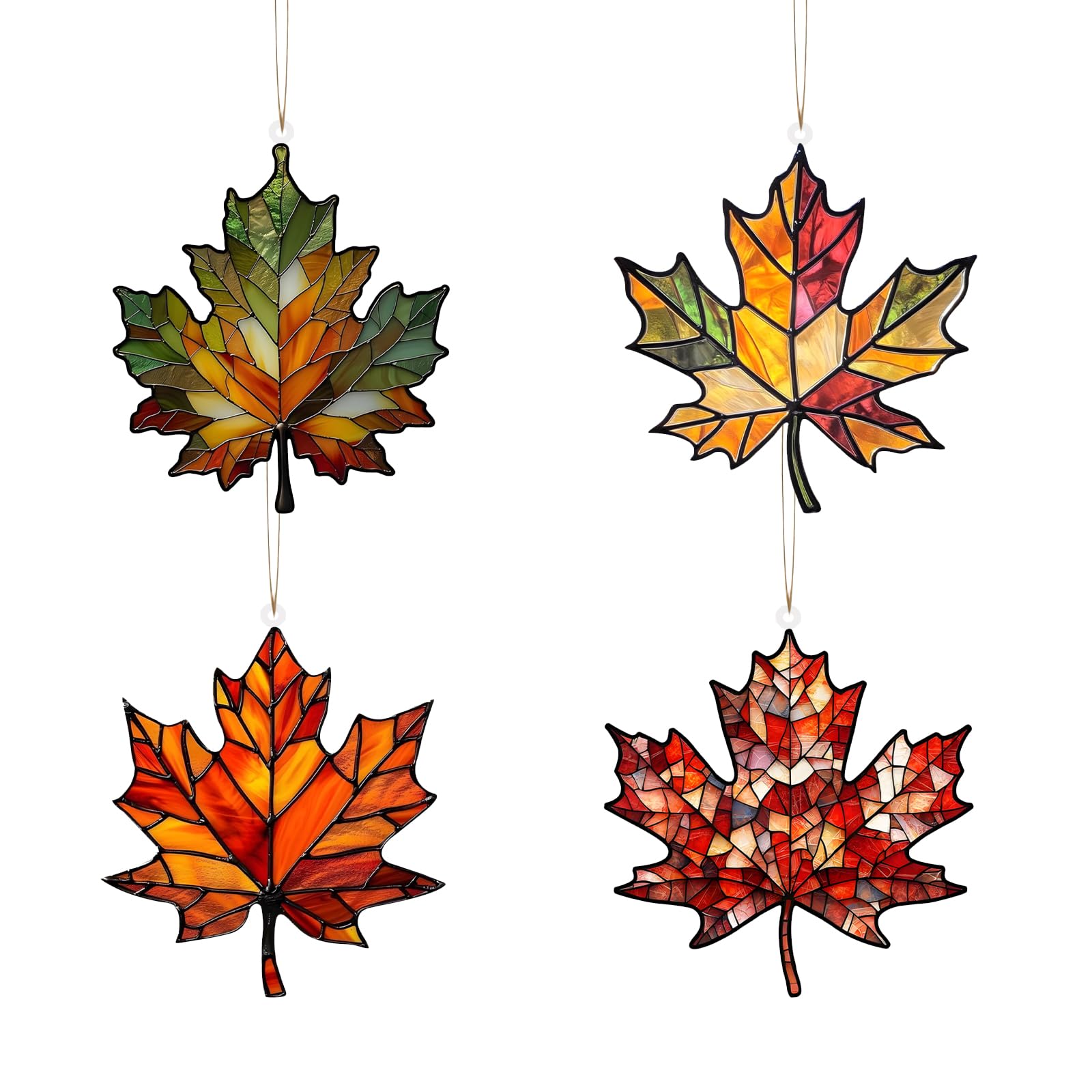 4PCS Maple Leaf Acrylic Fall Ornament Window Hanging Autumn Leaf Decoration, Acrylic Fall Leaves Wall Art Decor Pendent Suncatch