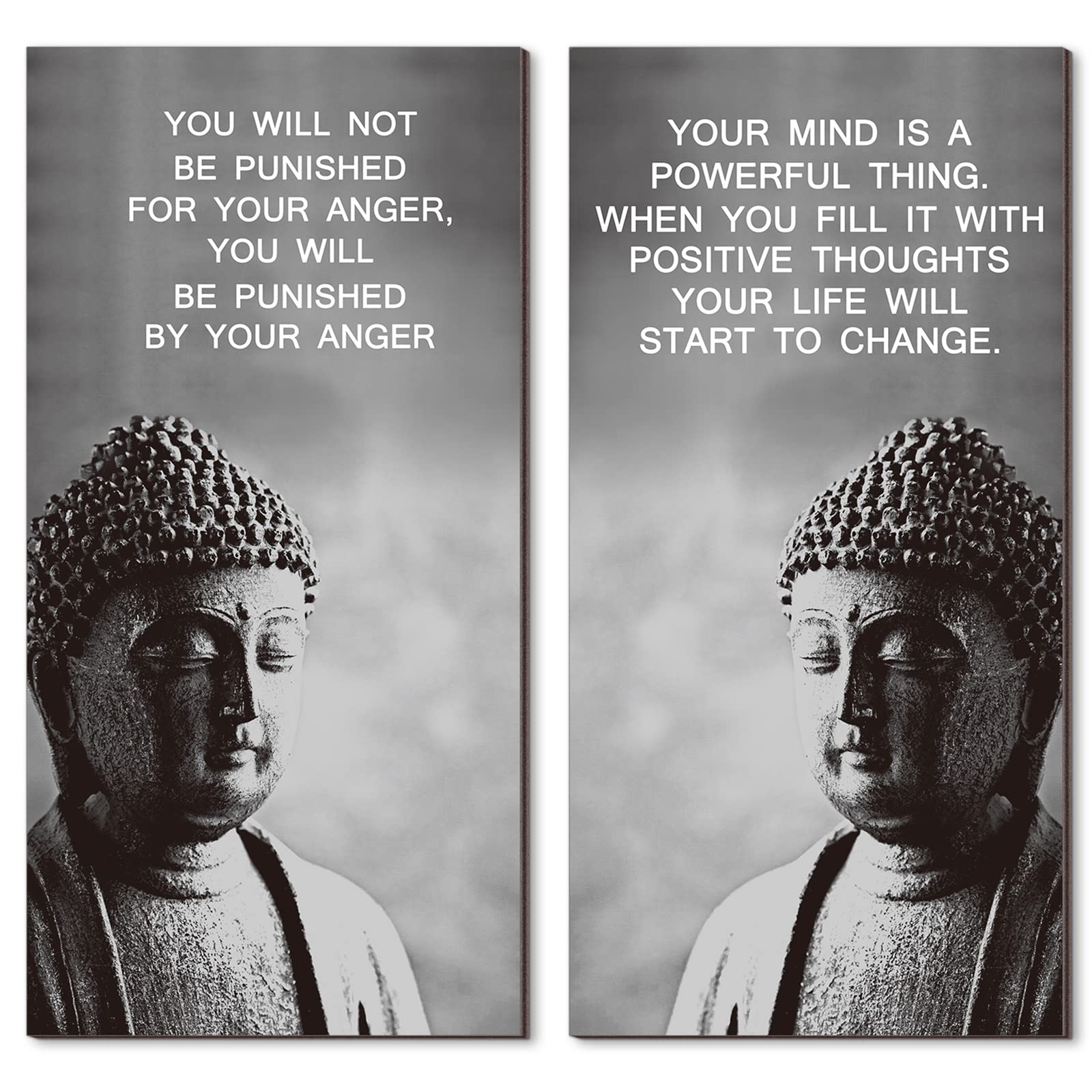 Blulu 2 Pcs Buddha Quote Decor Buddha Inspirational Quote Wall Art Meditation Room Chakra Decor Zen Wooden Hanging, Spiritual Gi