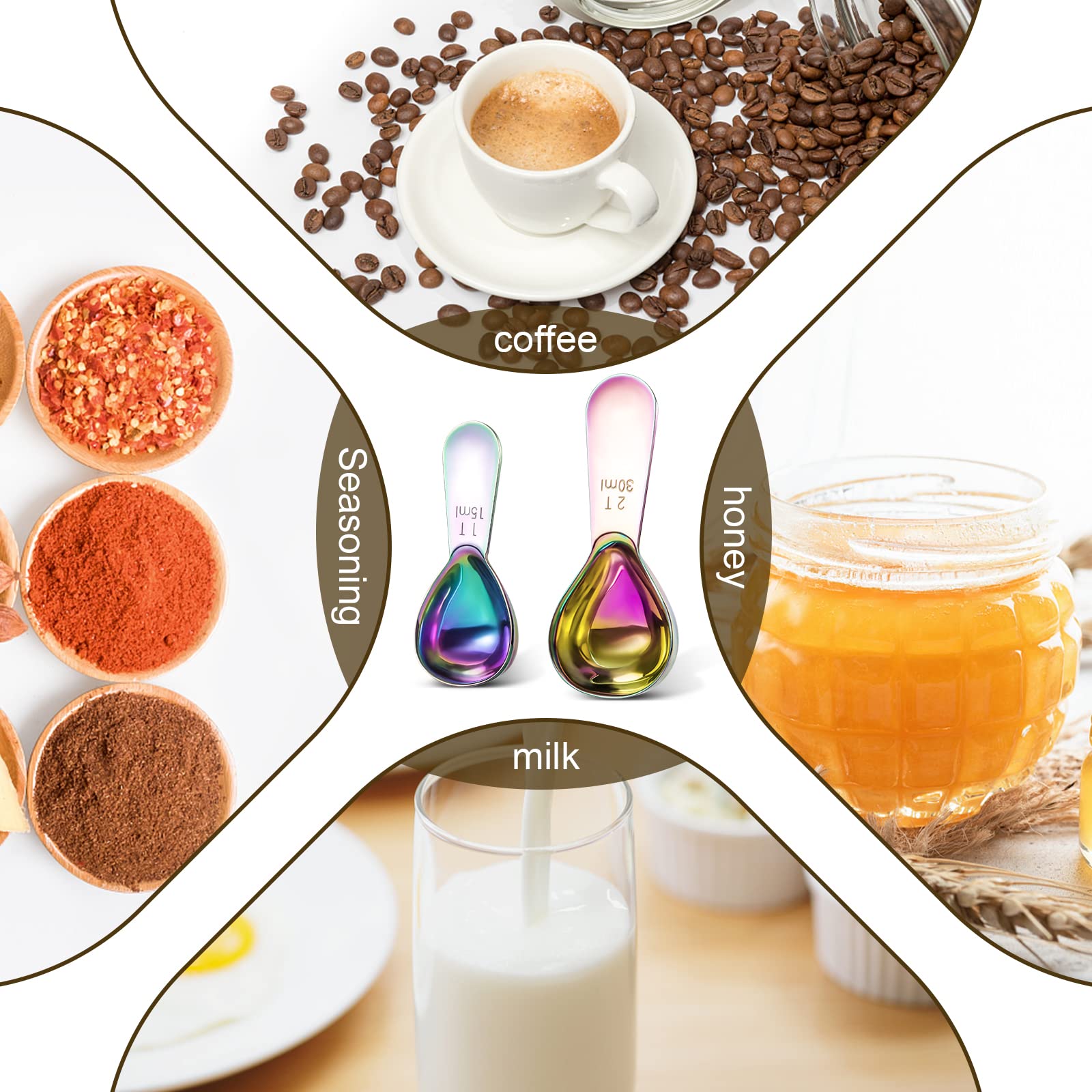 Stainless Steel Coffee Scoop 2-Piece Set (1 Tbsp, 2 Tbsp) Durable Tablespoon, Ergonomic Measuring Spoon, Suitable For Small And