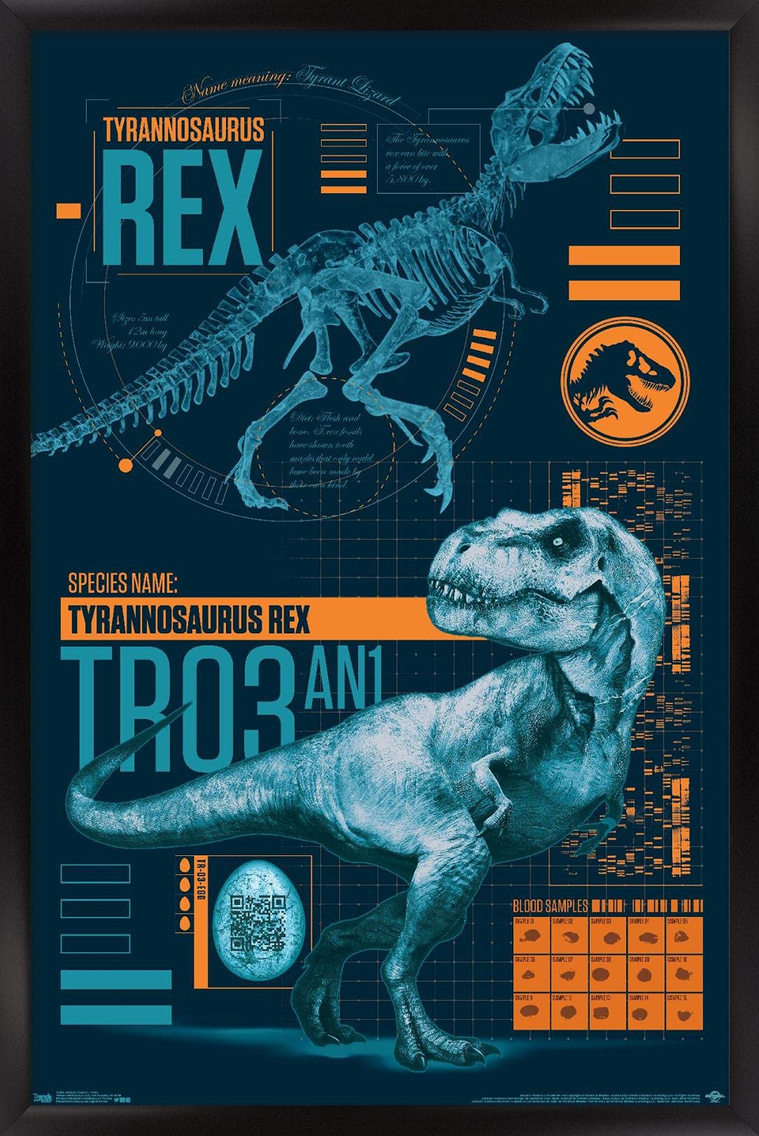 Trends International Jurassic World: Fallen Kingdom - T-Rex Wall Poster, 14.725'' X 22.375'', Black Framed Version