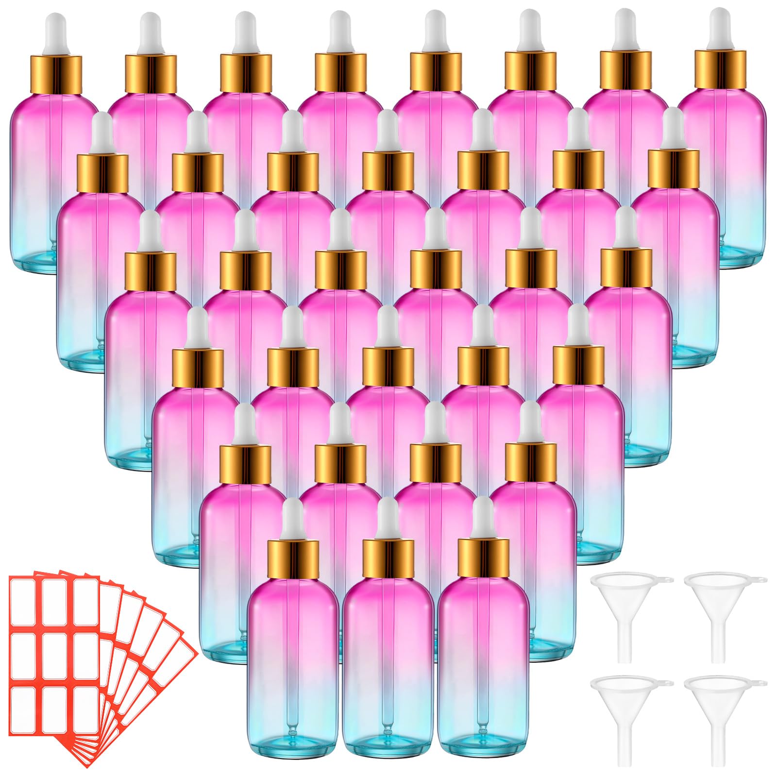 Dandat 50 Pack 4 oz Glass Dropper Bottles Leakproof 120 ml Glass Tincture Bottles with Eye Droppers, 4 Funnels, 54 Labels for Es
