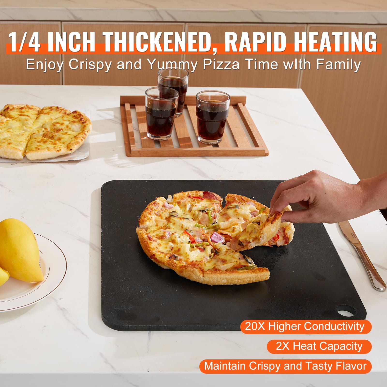 Vevor Pizza Steel, 16'' X 14.5'' X 1/4'' Pizza Steel Plate For Oven, Pre-Seasoned Carbon Steel Pizza Baking Stone With 20X Highe