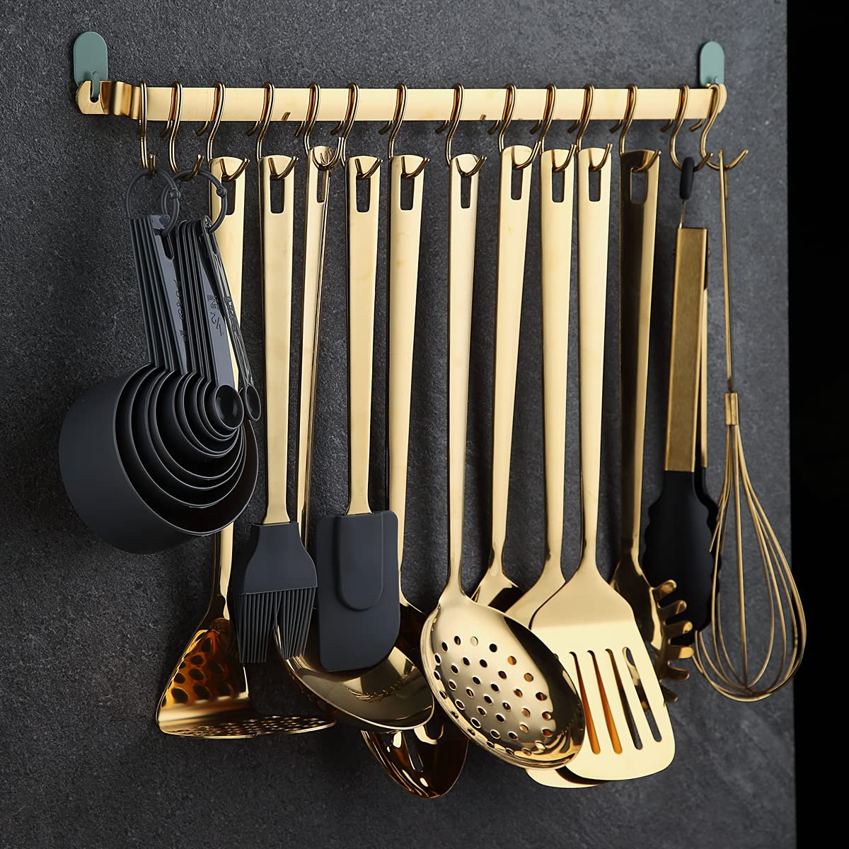 Gold Cooking Utensils Set  Kyraton Stainless Steel 37 Pieces Kitchen Utensils Set with Titanium Gold Plating  Kitchen Gadgets Tool Set with Utensils Racks Heat Resistant Dishwasher Safe