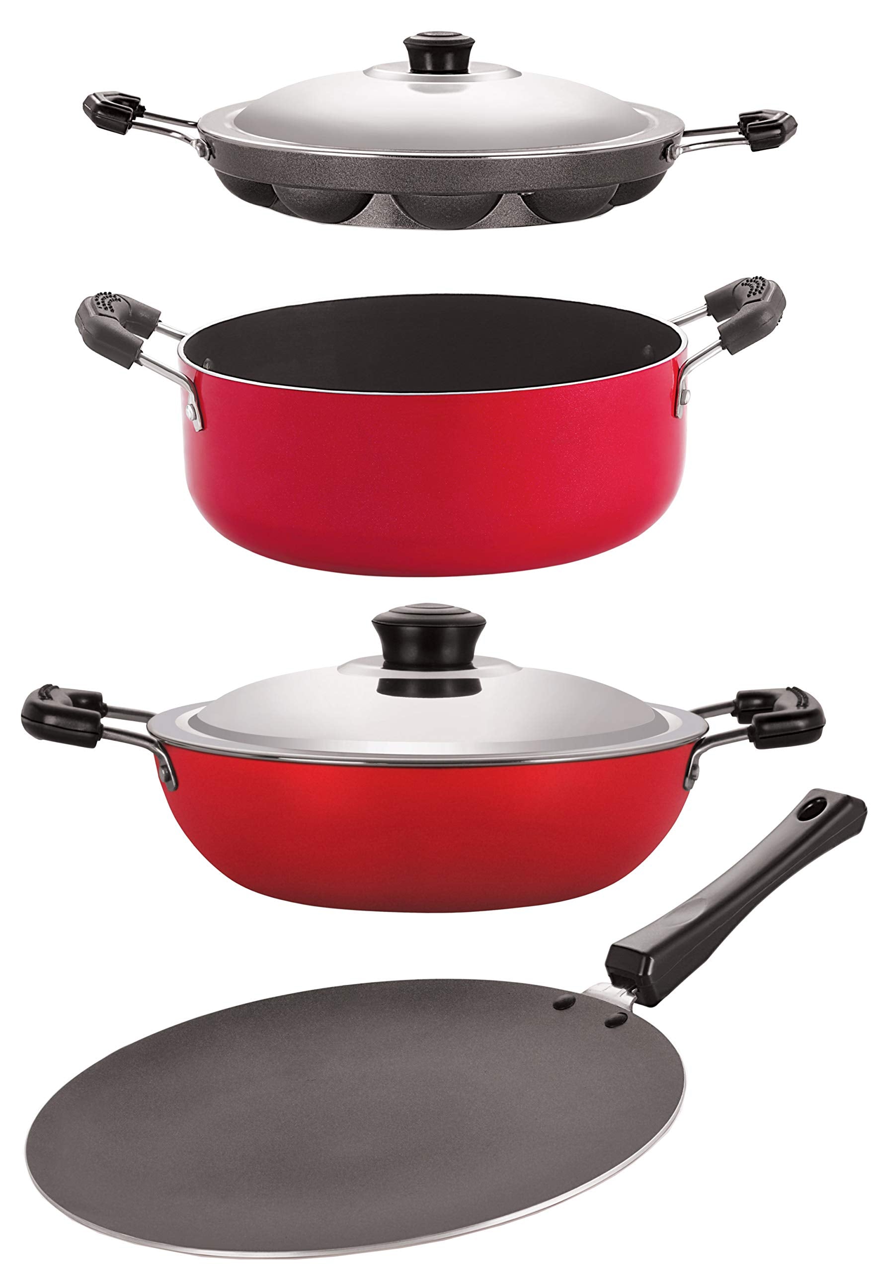 Nirlon NonStick Kitchen Cookware 4 Pieces Set, Pots And Pans (Ct12_Dkd(M)_Ap12_Cs24)