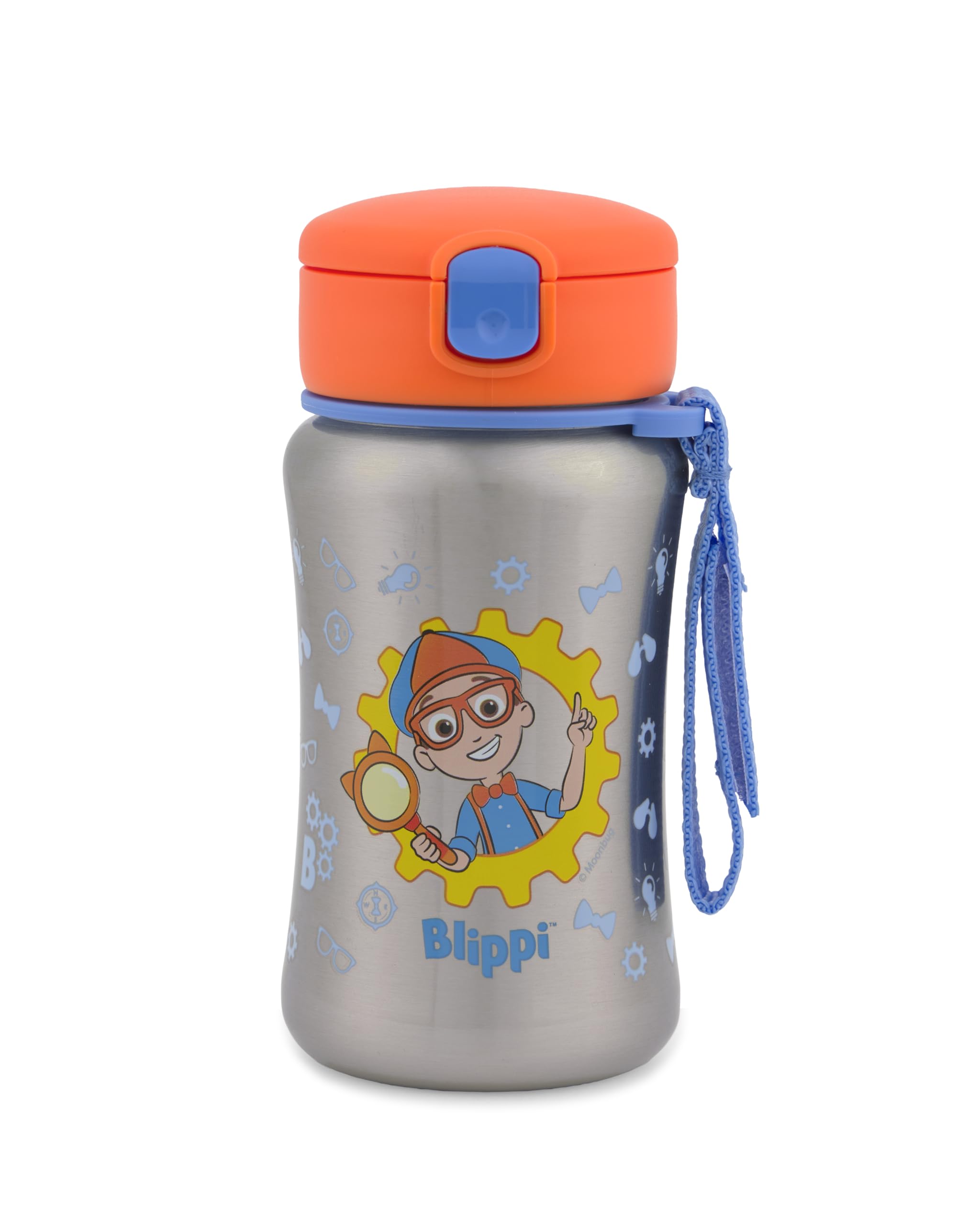 Skip Hop x Blippi Toddler Stainless Steel Water Bottle, BPAFree Toddler Water Bottle with PopUp Lid & Flexible Straw Holds 12o