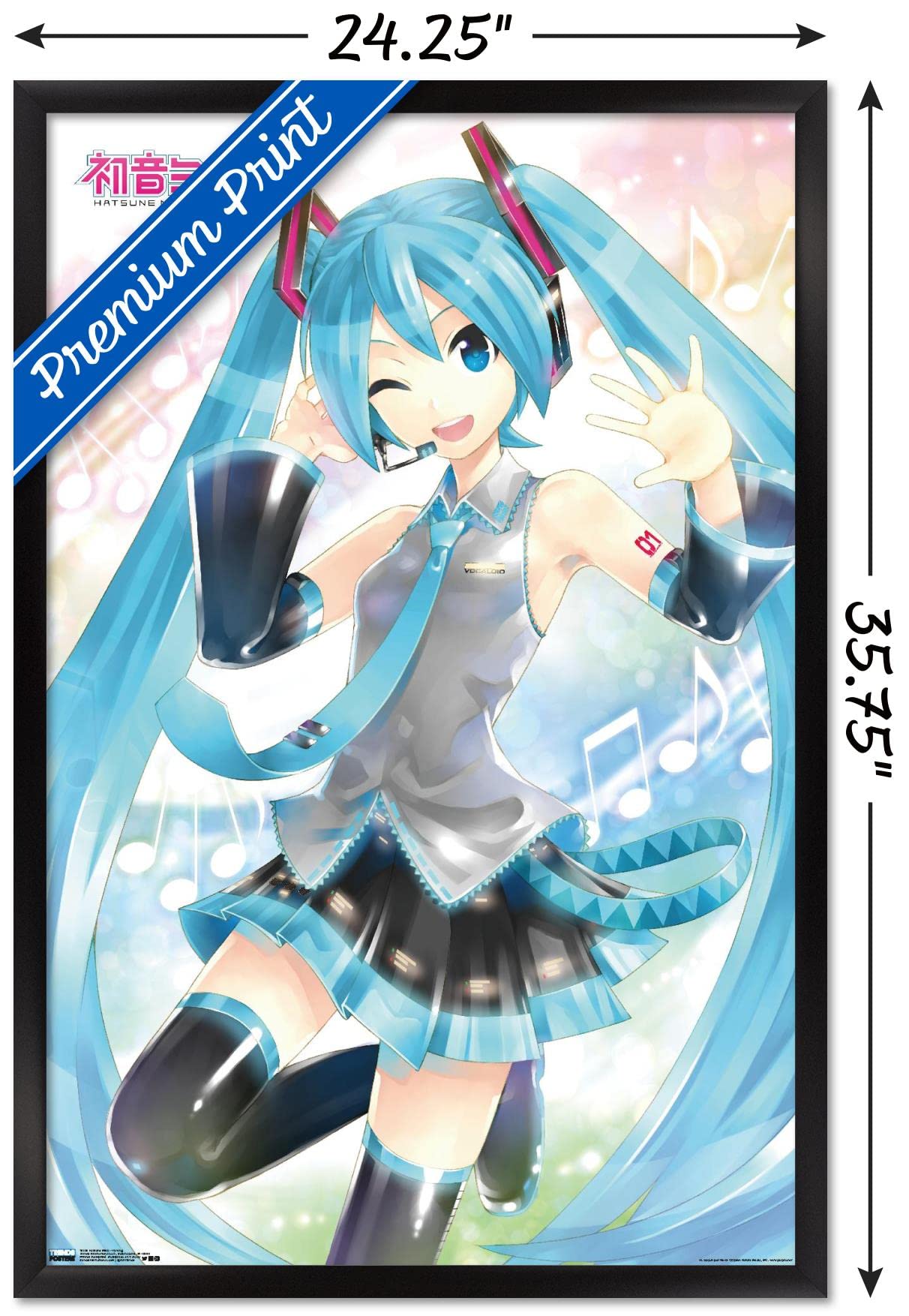 Trends International Hatsune Miku - Waving Wall Poster, 22.375'' X 34'', Black Framed Version