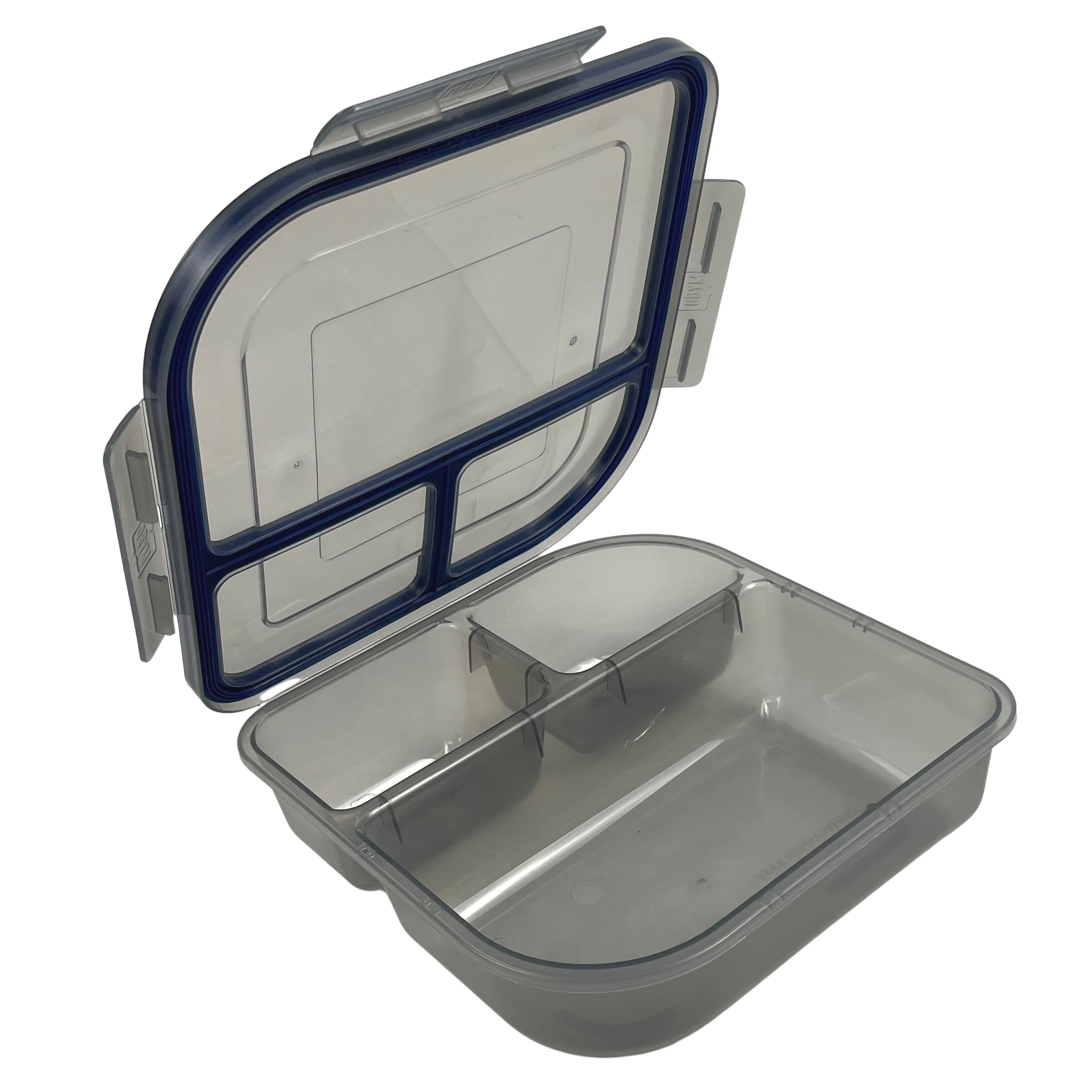 MyGo Container Small To-Go 3-Compartment Food Container, 8 x 8 x 2-1/2, Reusable, Microwave Safe, Smoke/Blue