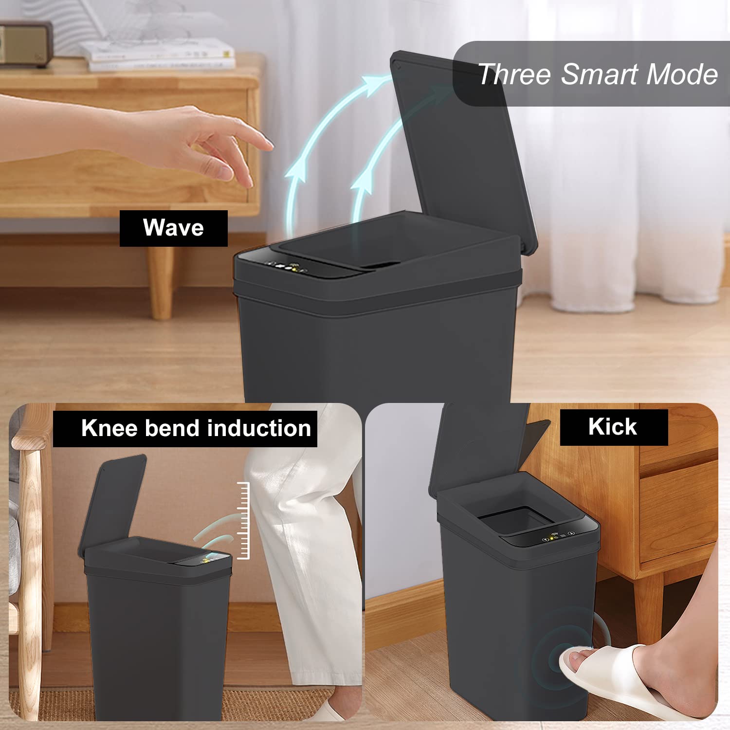 Yatmung 2 Pack - Skinny Trash Bin Sensor Motion 2.5 Gallon Touchless Bathroom Trash Can - Smart Trash Can With Lid - Electric, N