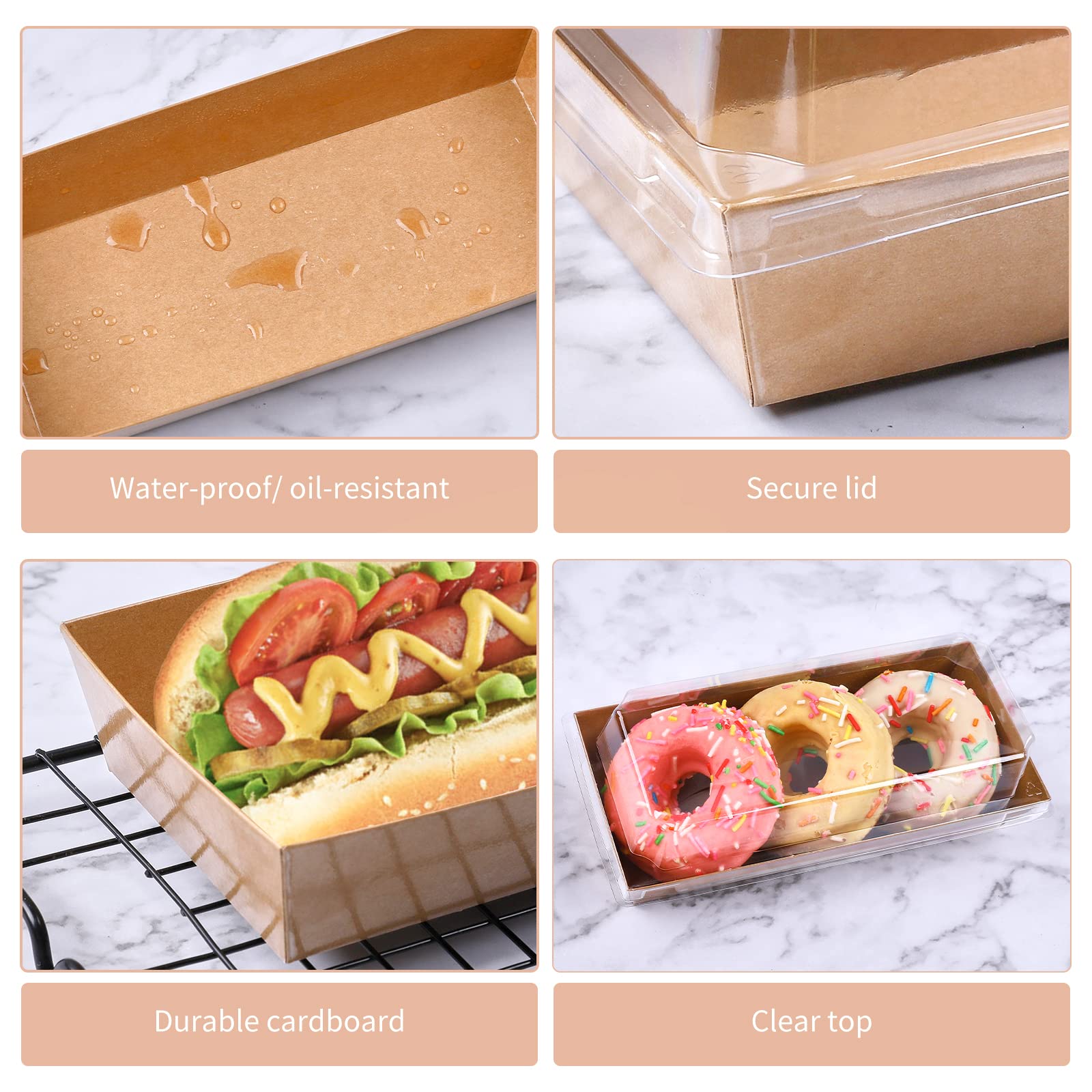 Ocmoiy Charcuterie Boxes With Clear Lids, 100 Pack Kraft Bakery Boxes, Cookie Boxes, Small Treat Boxes For Pastry, Sandwich, Cup