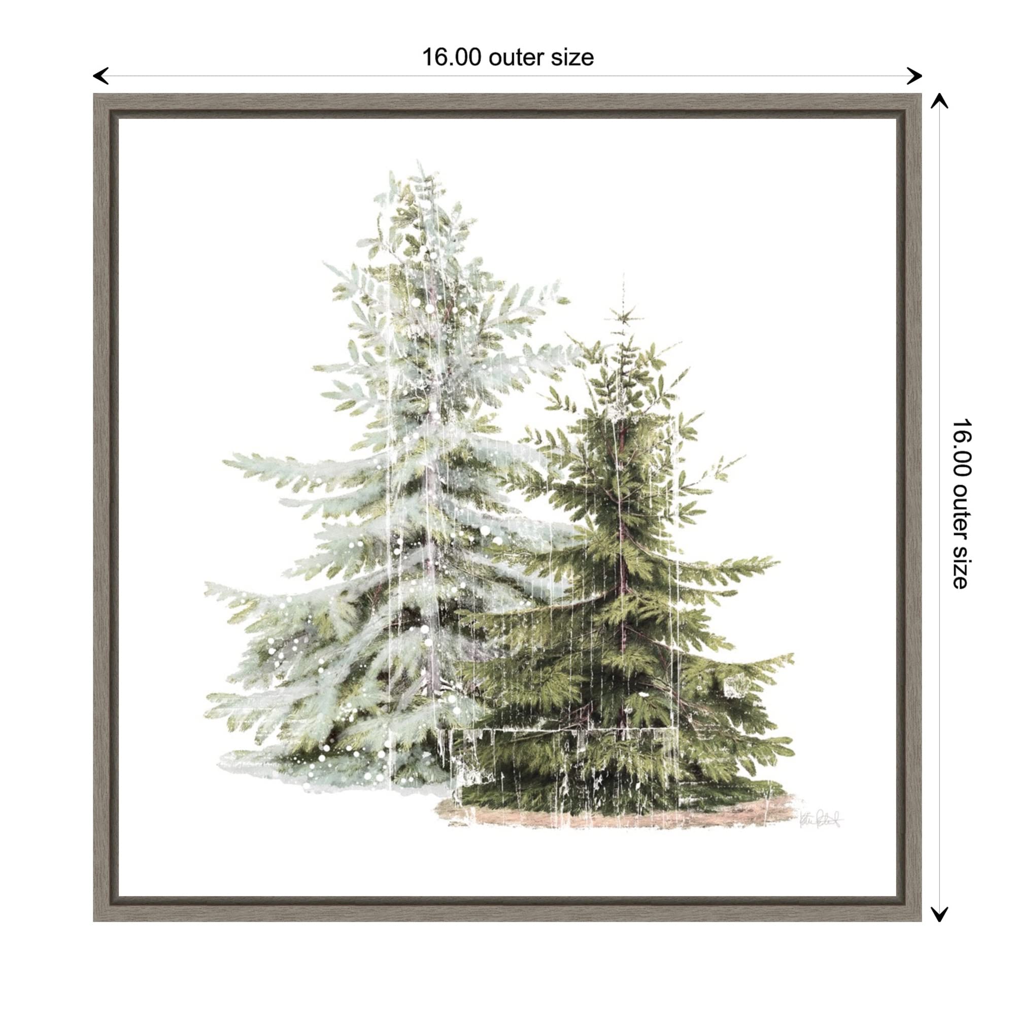 Amanti Art Framed Canvas Wall Art 16X16 Vintage Wooded Holiday Trees In Snow By Katie Pertiet, Framed Wall Art Canvas, Landscape
