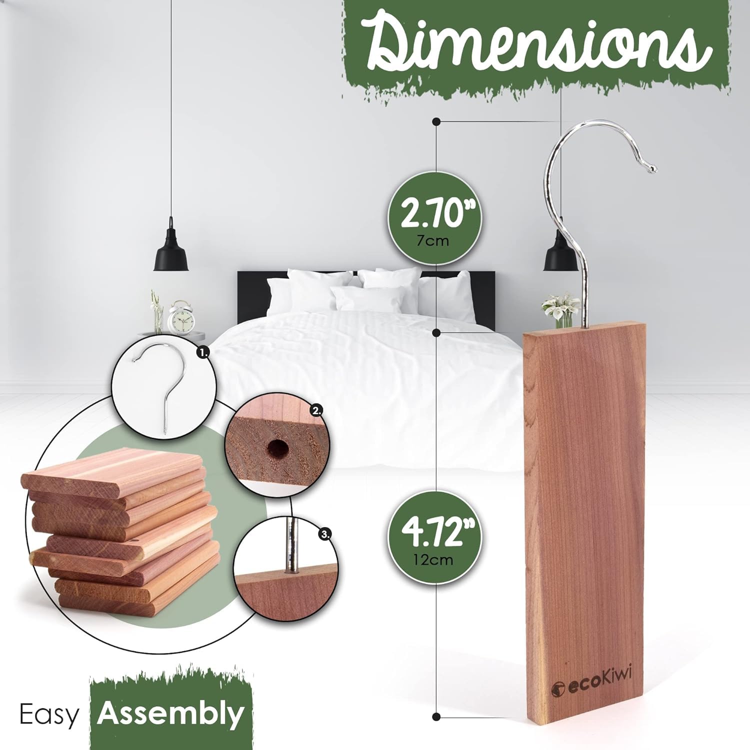 Ecokiwi Cedar Blocks For Clothes Storage - 10 Pack Hang Ups - 100% Natural Aromatic Cedar Planks For Closets And Drawers - Cedar