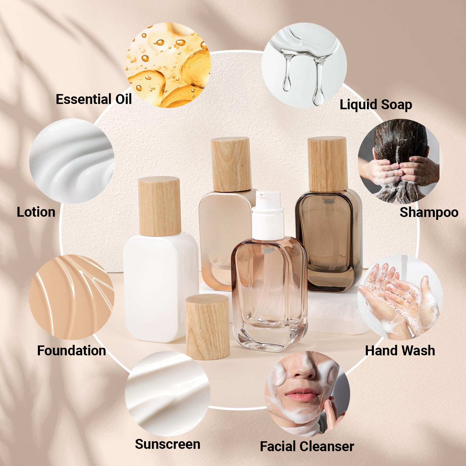 Segbeauty 1Oz Empty Glass Lotion Dispenser With Pump, 4Pcs Glass Travel Pump Bottle Refillable, 30Ml Mini Travel Lotion Containe