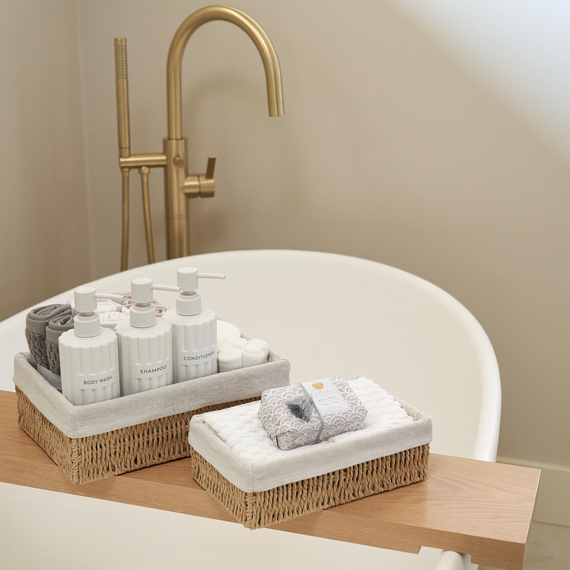 Beautiful Toilet Paper Storage Basket Set of 2 - Decorative Wicker Bathroom Organizer for Toilet Tank Trays - Quality Holder Bin