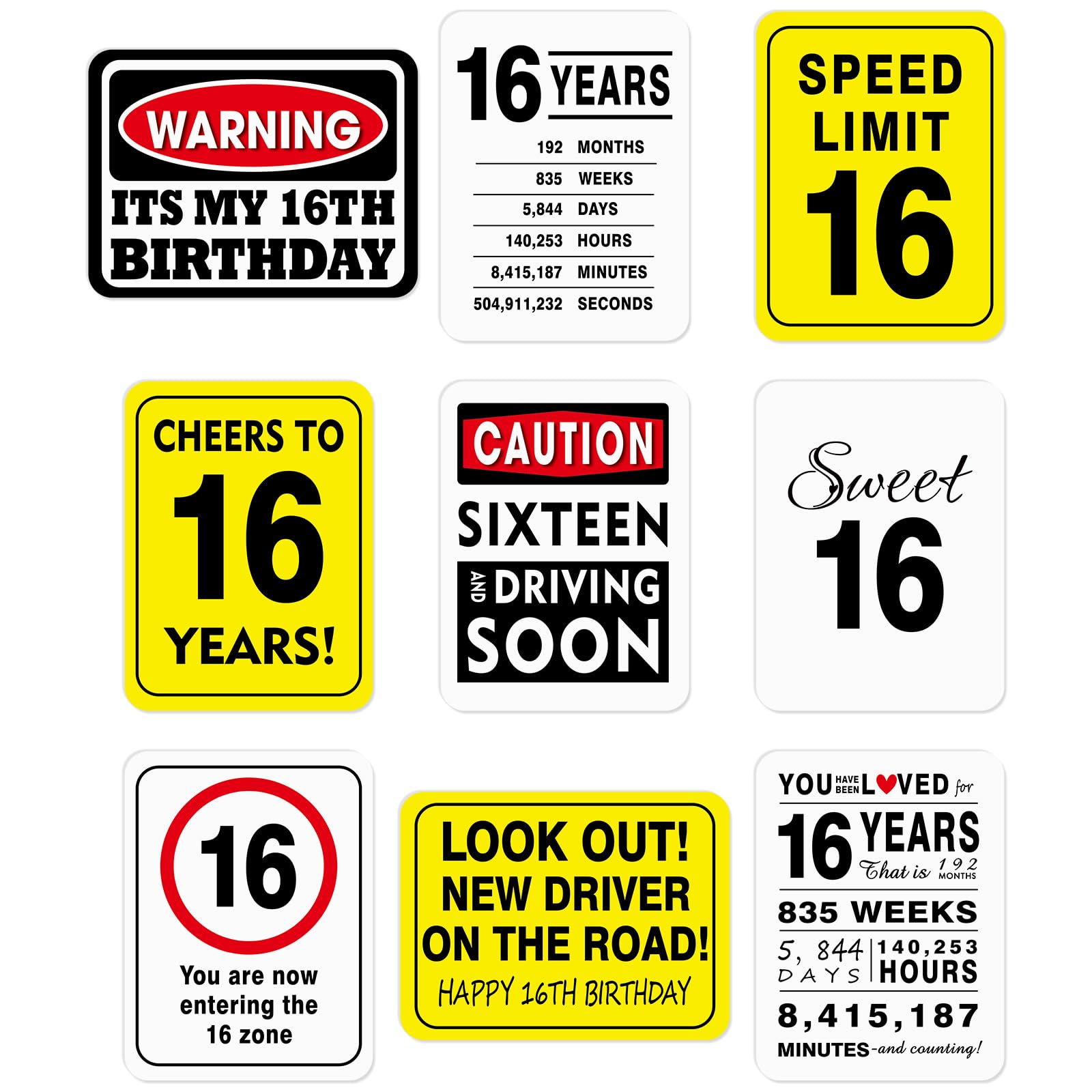 Wernnsai 16Th Birthday Party Decorations - 9Pcs Wall Signs Funny Tags For Teens 16 Years Old Party Decor 16Th Party Banner Table