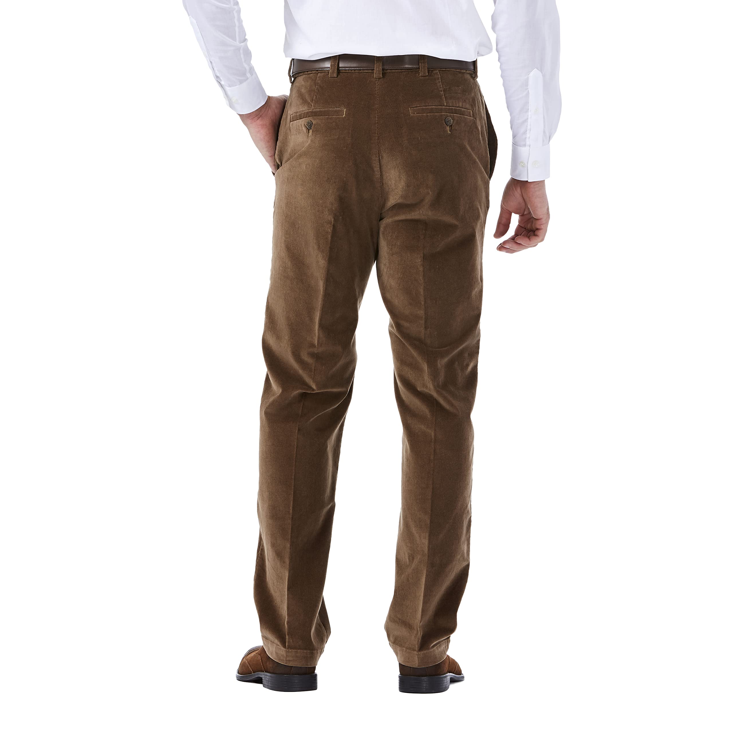 Haggar Mens Stretch Corduroy Expandable Waist Classic Fit Flat Front Casual Pants, Camel, 32W X 32L Us