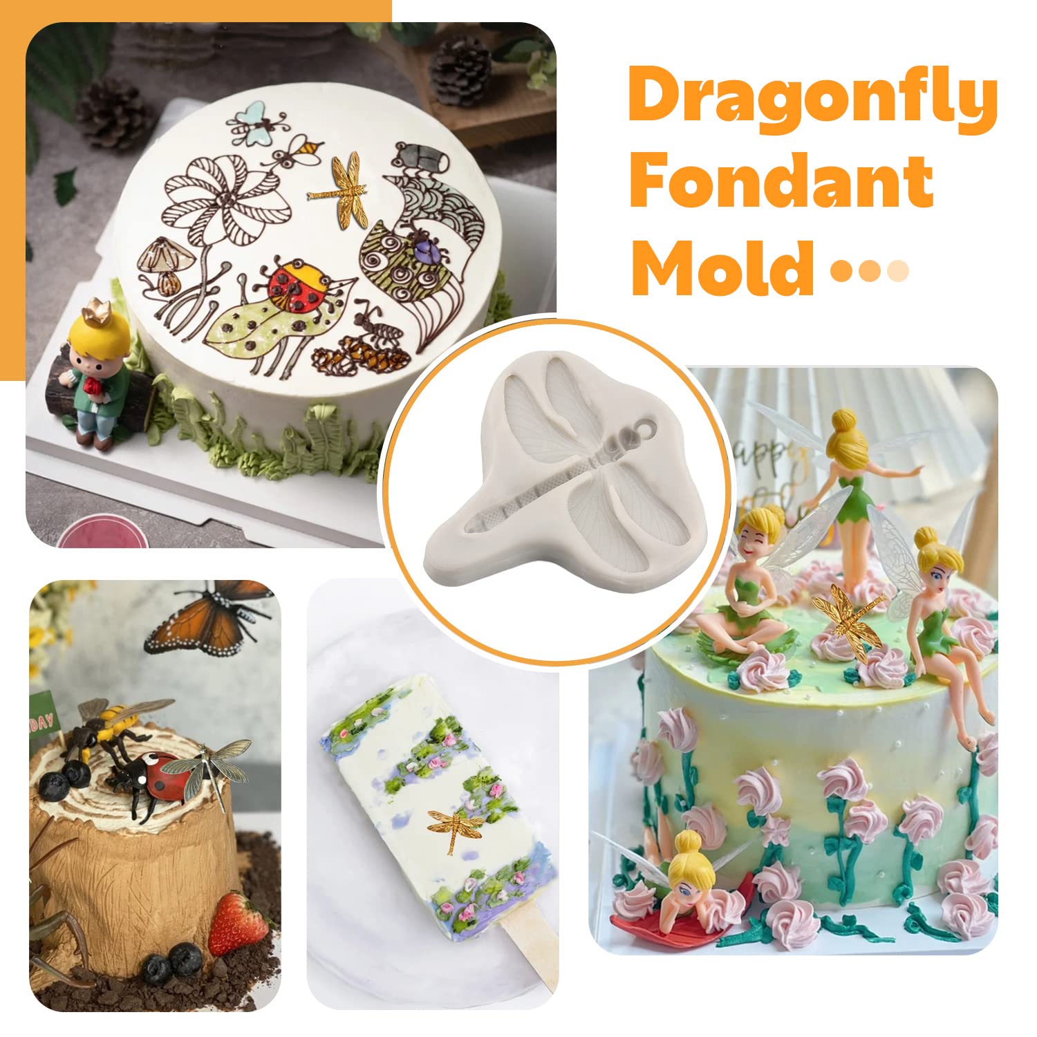 Sijiangmold Dragonfly Silicone Candy Chocolate Fondant Molds For Cake Decoration Cupcake Topper Chocolate Candy Resin Polymer Cl