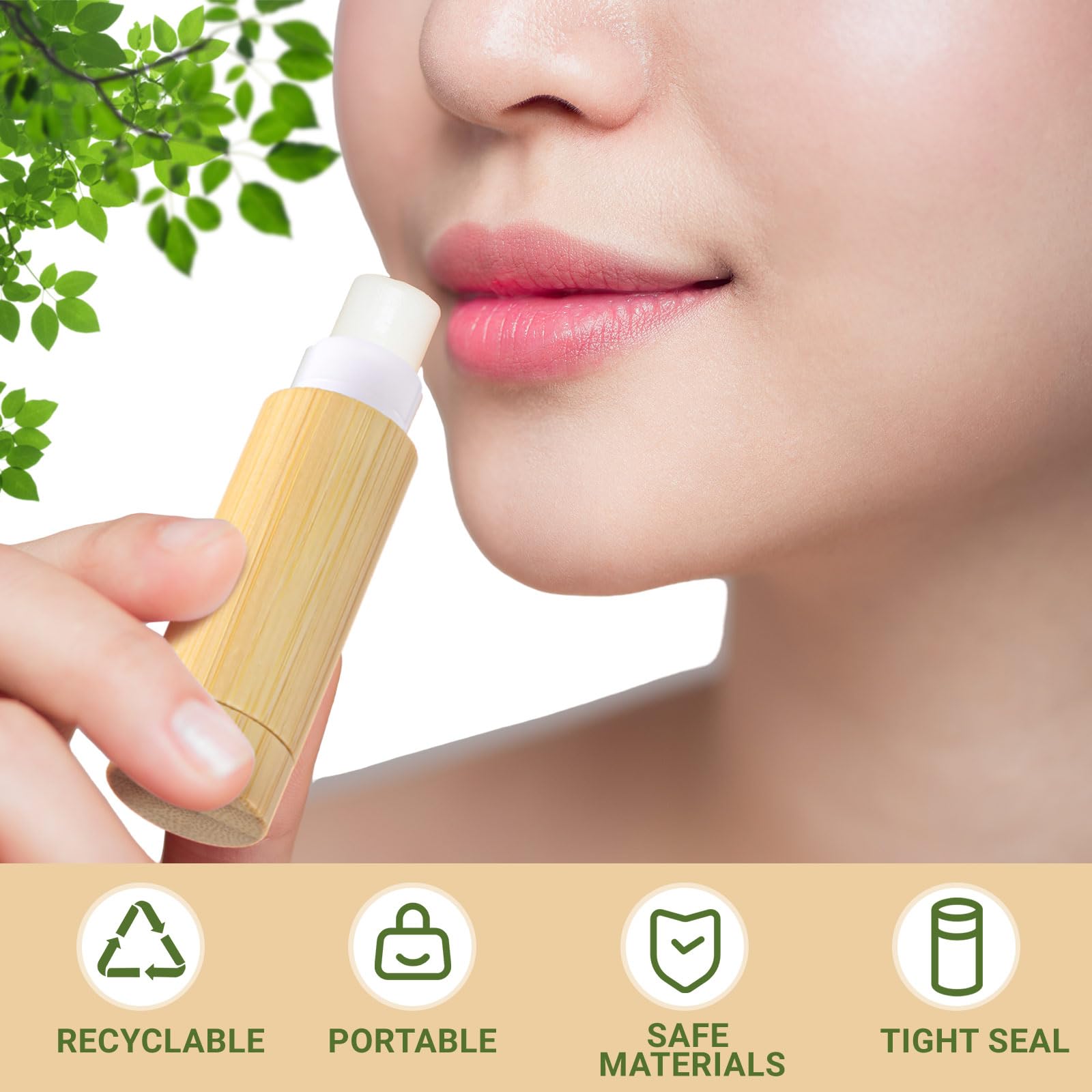 Leinuosen 24 Pcs Bamboo Empty Lipstick Tubes, Refillable 5G Lip Balm Containers With Rotable Plastic Inner For Women Girl Diy Co