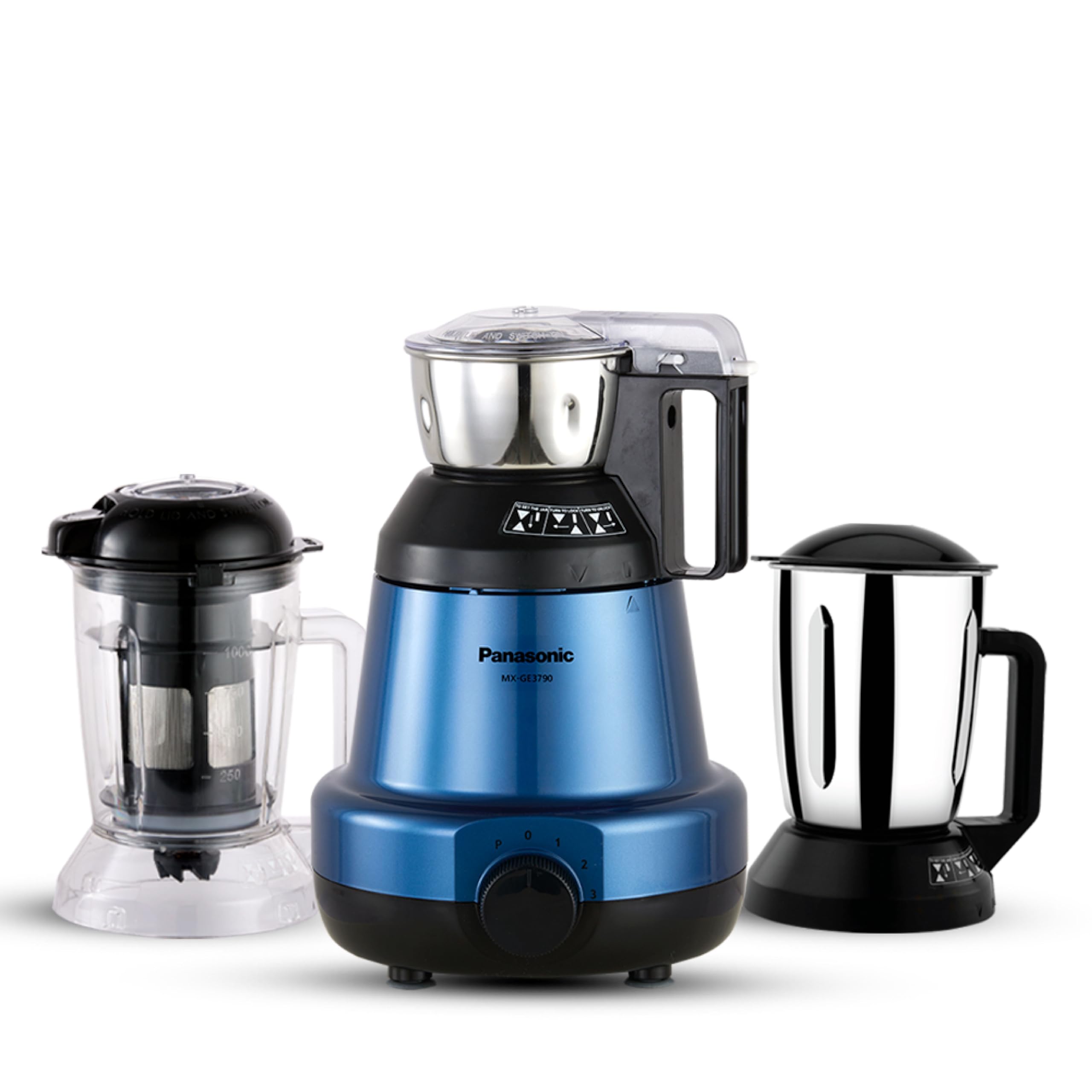 Panasonic Heavy Duty Mixer Grinder For Kitchen Mx-Ge3790 (Metallic Blue) Powerful 1200W Motor | 1 Stainless Steel Chutney, 1 Mil