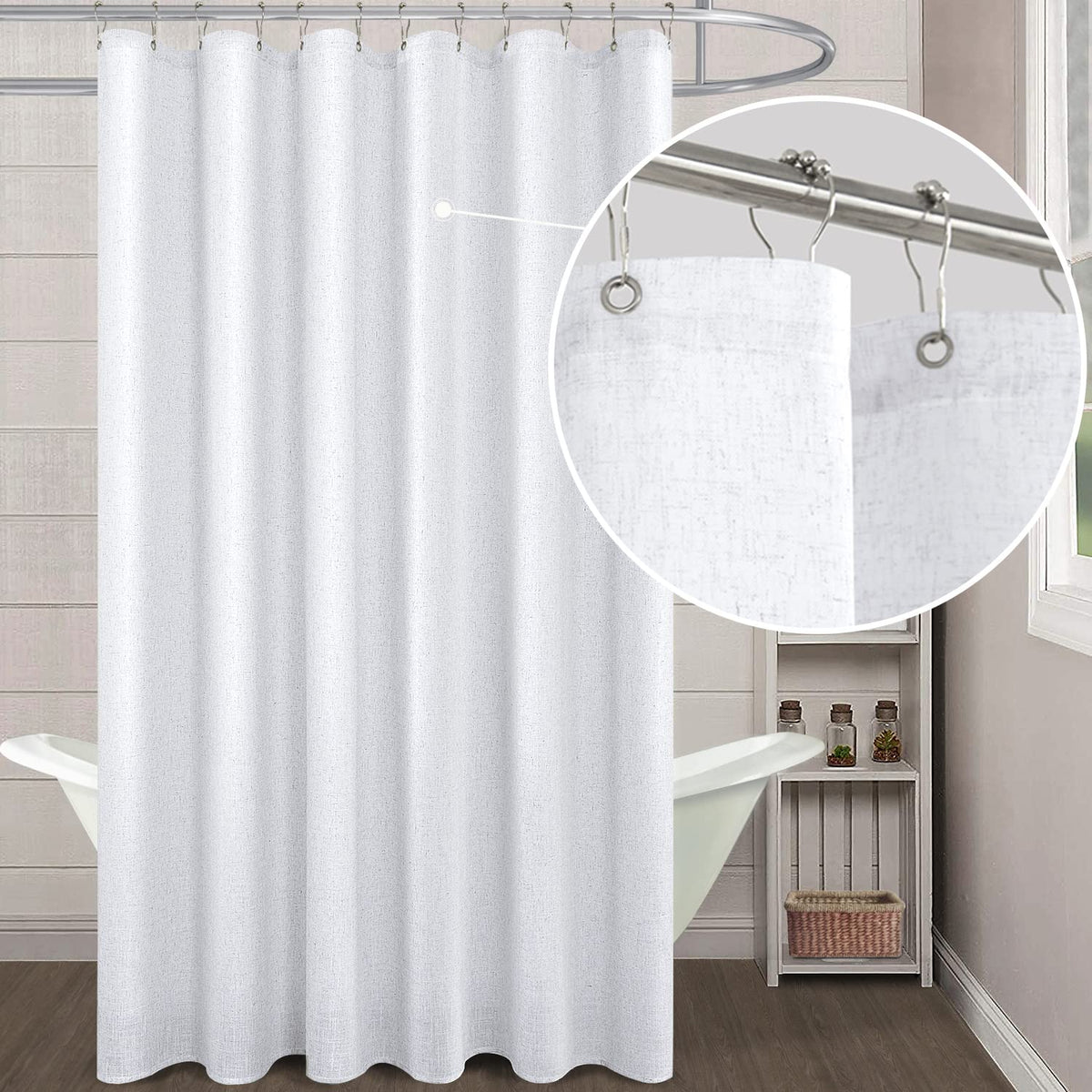 Koufall 84 Inch Extra Long Shower Curtain Liner With Hooks Burlap Linen Fabric Waterproof Minimalist Shabby Chic Boho Farmhouse