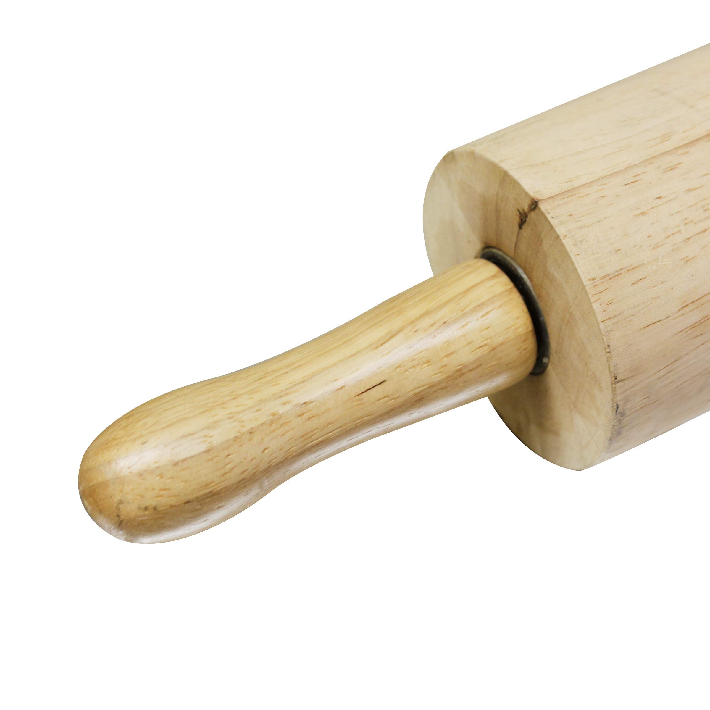 Thunder Group Wdrnp013 Rolling Pin, 13'', 3-1/4'' Dia. Barrel, Contoured Handles, Ball Bearing Roller, Solid Wood