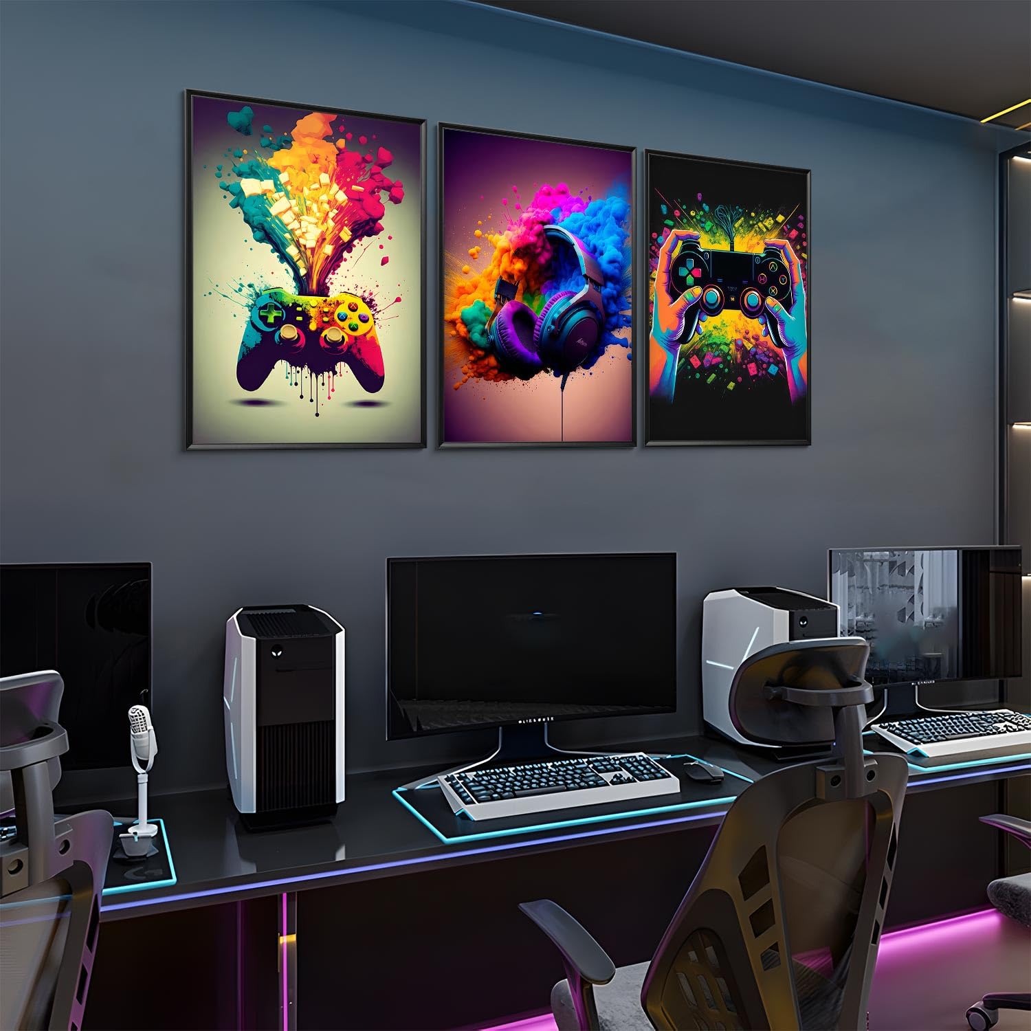 Muwak Gaming Room Decor Wall Art Set Of 3 - Video Gaming Controller Gamer Wall Decor, Gaming Canvas Poster Room Decor For Boys R