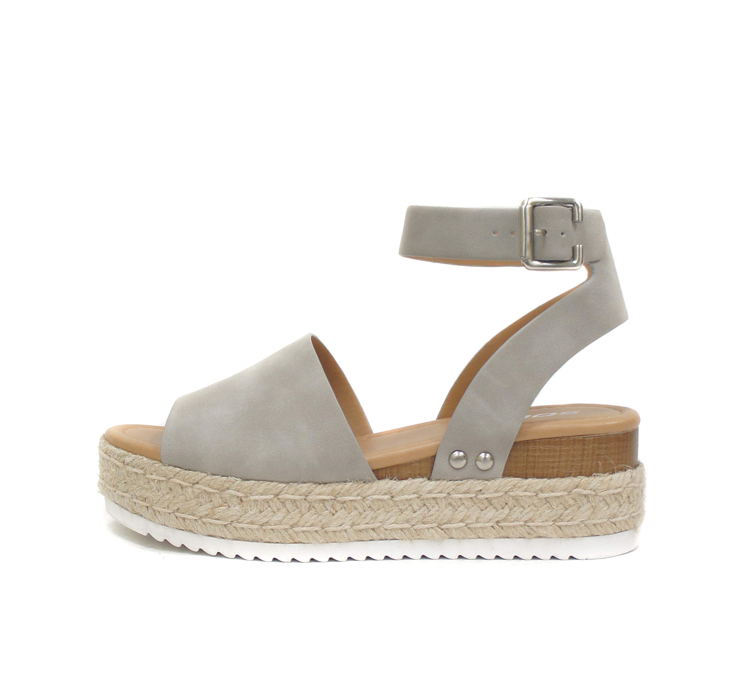 Soda Topic Open Toe Buckle Ankle Strap Espadrilles Flatform Wedge Casual Sandal (11, Dove Grey)