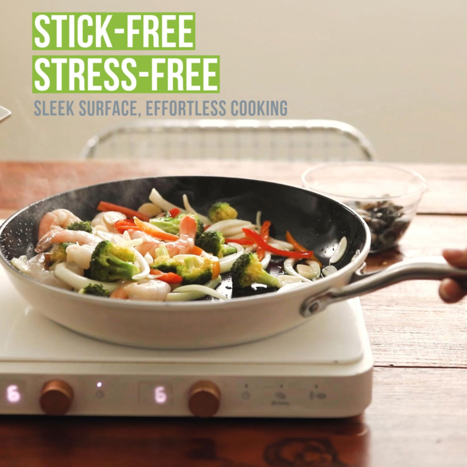 ValenCera Ceramic Nonstick Frying Pan Set, 8" & 12", Nontoxic Aluminum, White - Model VC2030