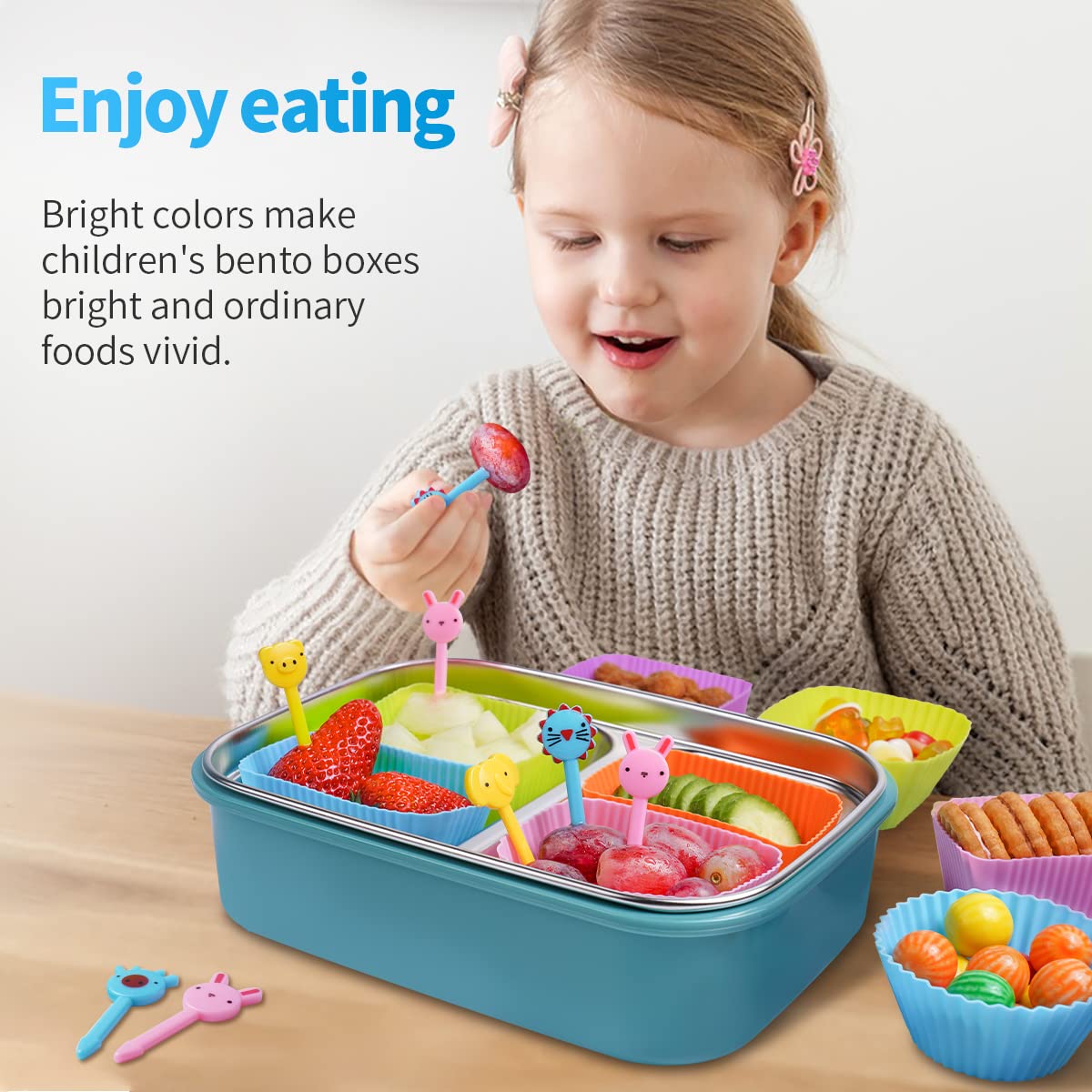 Silicone Lunch Bento Box, 52 Pack Bento Lunch Box Bundle Dividers With Food Picks Lunch Accessories, Durable, Reusable, Bpa-Free