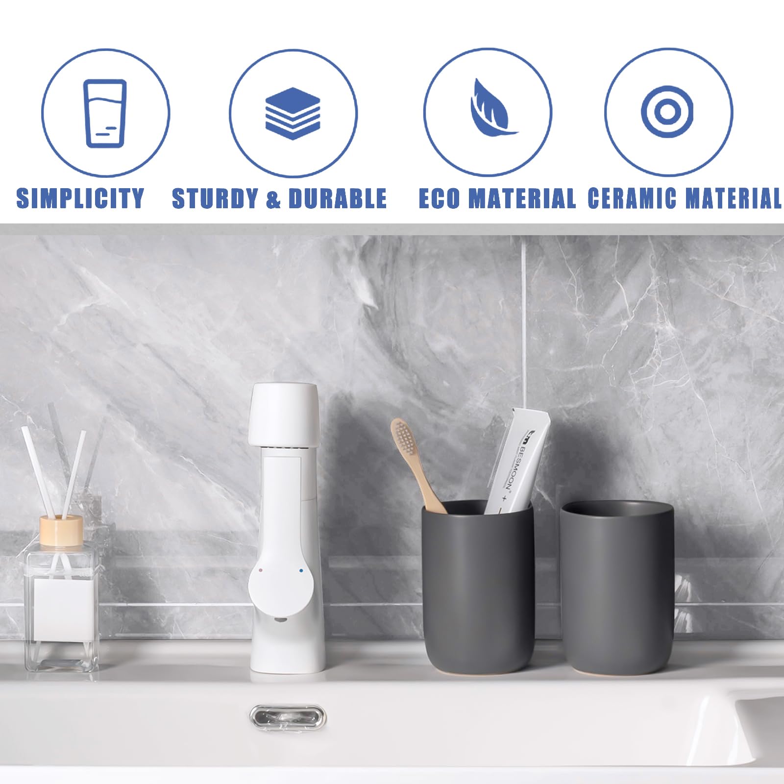 Toothbrush Holders For Bathrooms - 1 Cups Ceramic Toothbrush Toothpaste Holders, Grey Bathroom Tumbler Cups Reusable Toothbrush