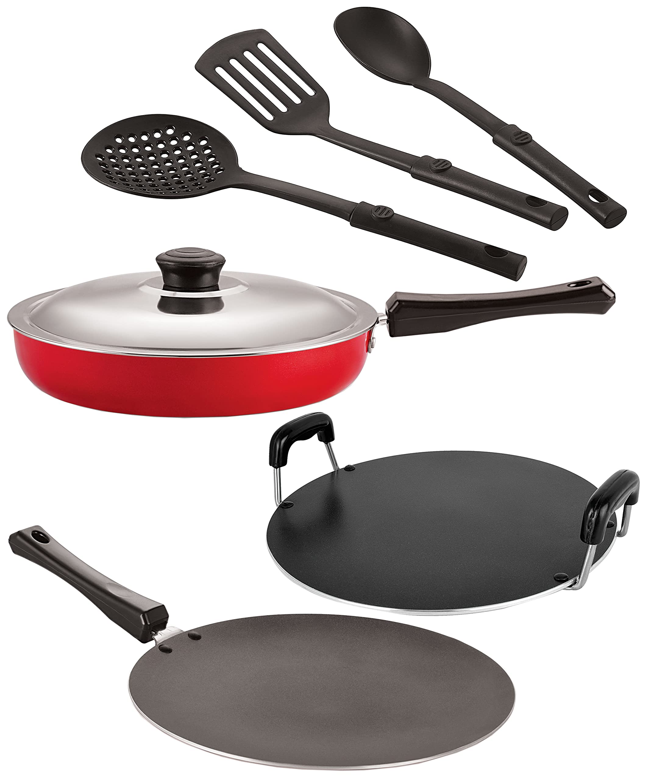 Nirlon Aluminium Nonstick Coated 6 Pcs Set Of Concave Tawa27.5Cm,Round Tawa28.5Cm,Fry Pan24Cm,3 Spoon (2.6Mm_Ct11_Rt_Fp12_3Sp