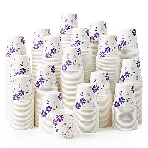 [600 Pack] 3oz Disposable Bathroom Cups  Paper Cups  Mouthwash Cups  Cold Disposable Drinking Cup for Party  Picnic  BBQ  Travel  and Event  Purple Floral