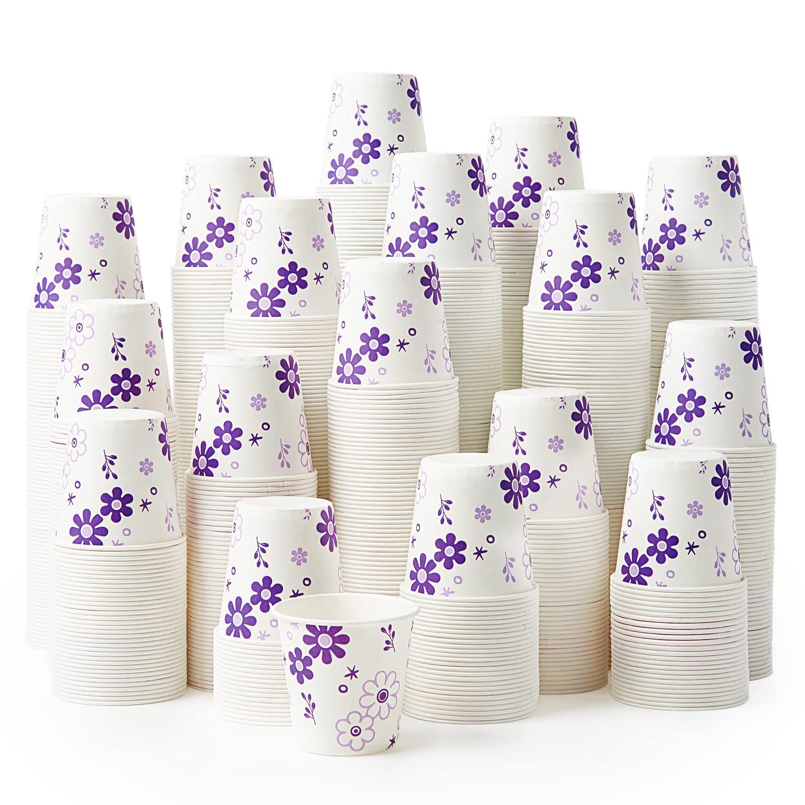 [600 Pack] 3oz Disposable Bathroom Cups  Paper Cups  Mouthwash Cups  Cold Disposable Drinking Cup for Party  Picnic  BBQ  Travel  and Event  Purple Floral