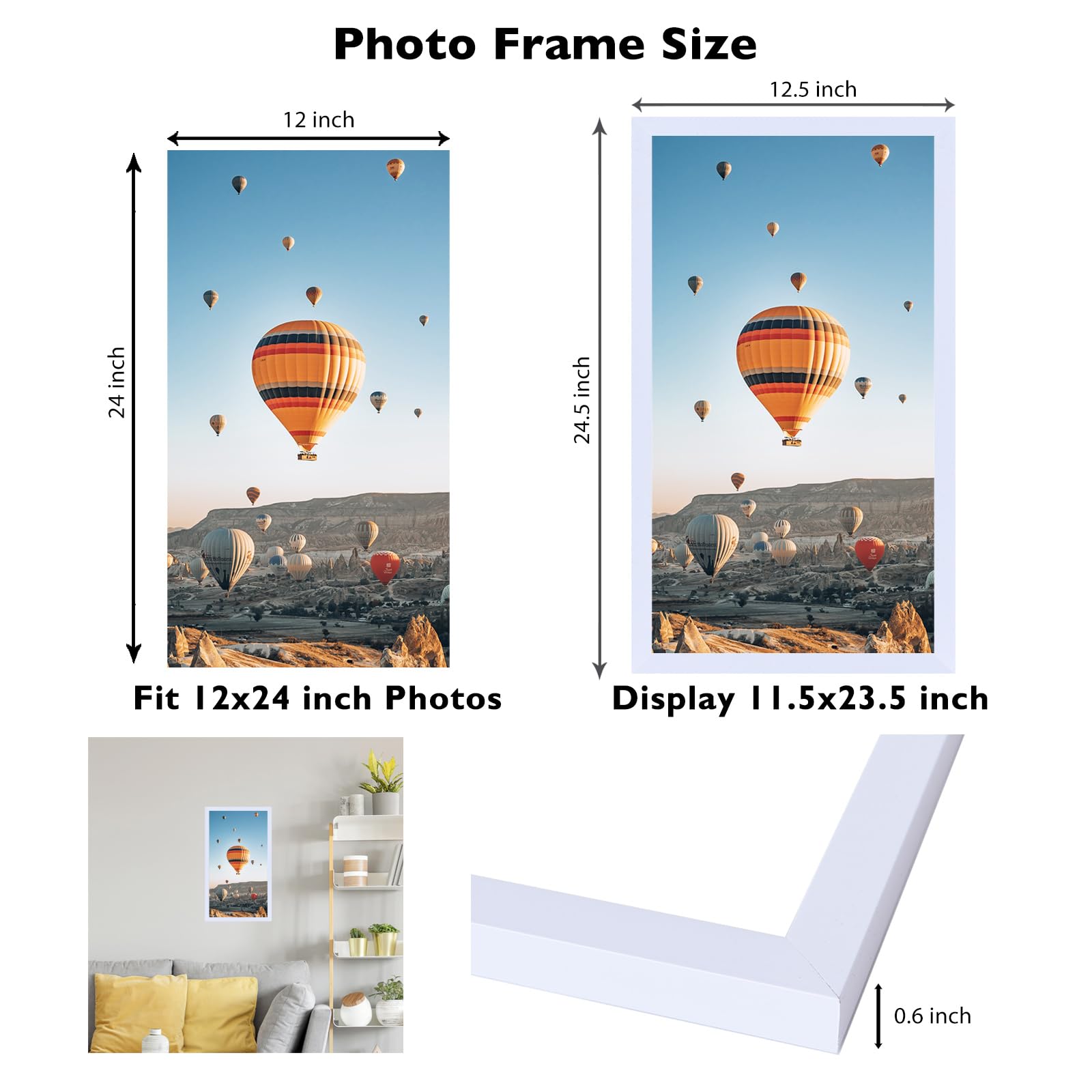 JCJMY 12x24 Picture Frame White for Poster Photo Picture, Horizontal and Vertical Formats for Wall Hanging, 12 x 24 Wall Gallery