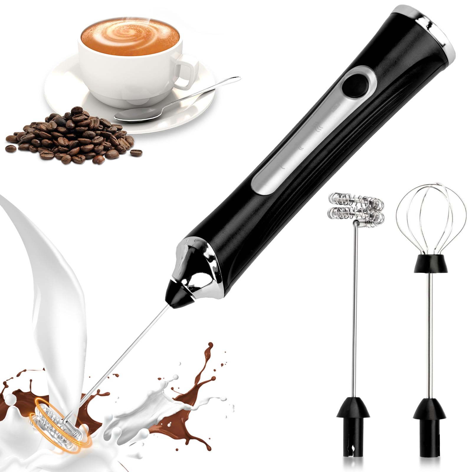 Tonjin Milk Frother Usb-C Rechargeable Handheld Frother Wand With 2 304 Stainless Whisks, New Upgraded 3 Speeds Coffee Whisk Fro