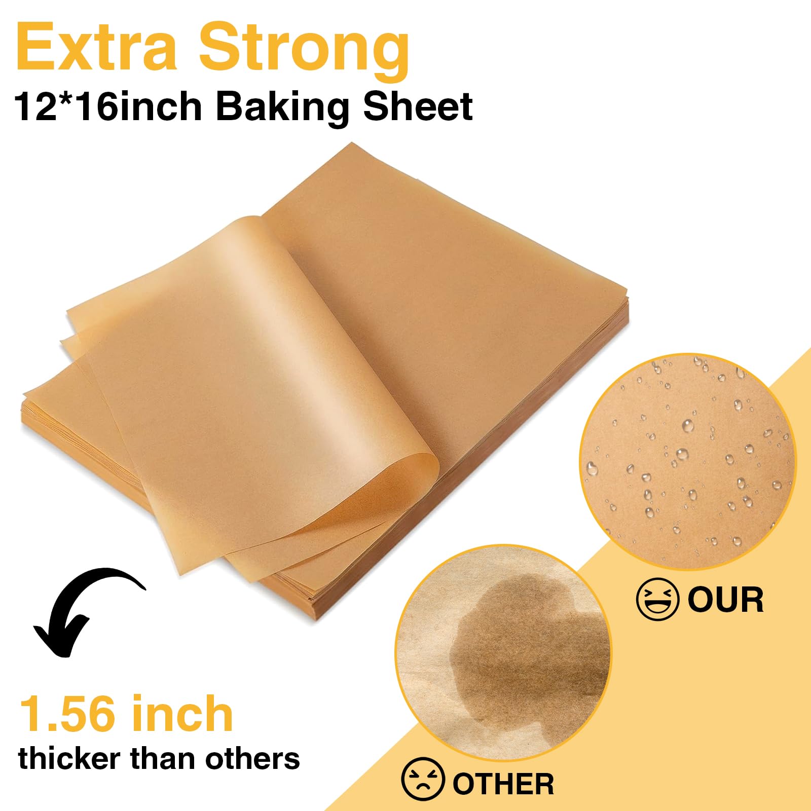 300 Pcs Parchment Paper Sheets - Oamceg 12X16 Inch No Chemical Non-Stick Unbleached Pre-Cut Parchment Paper With A Silicone Brus