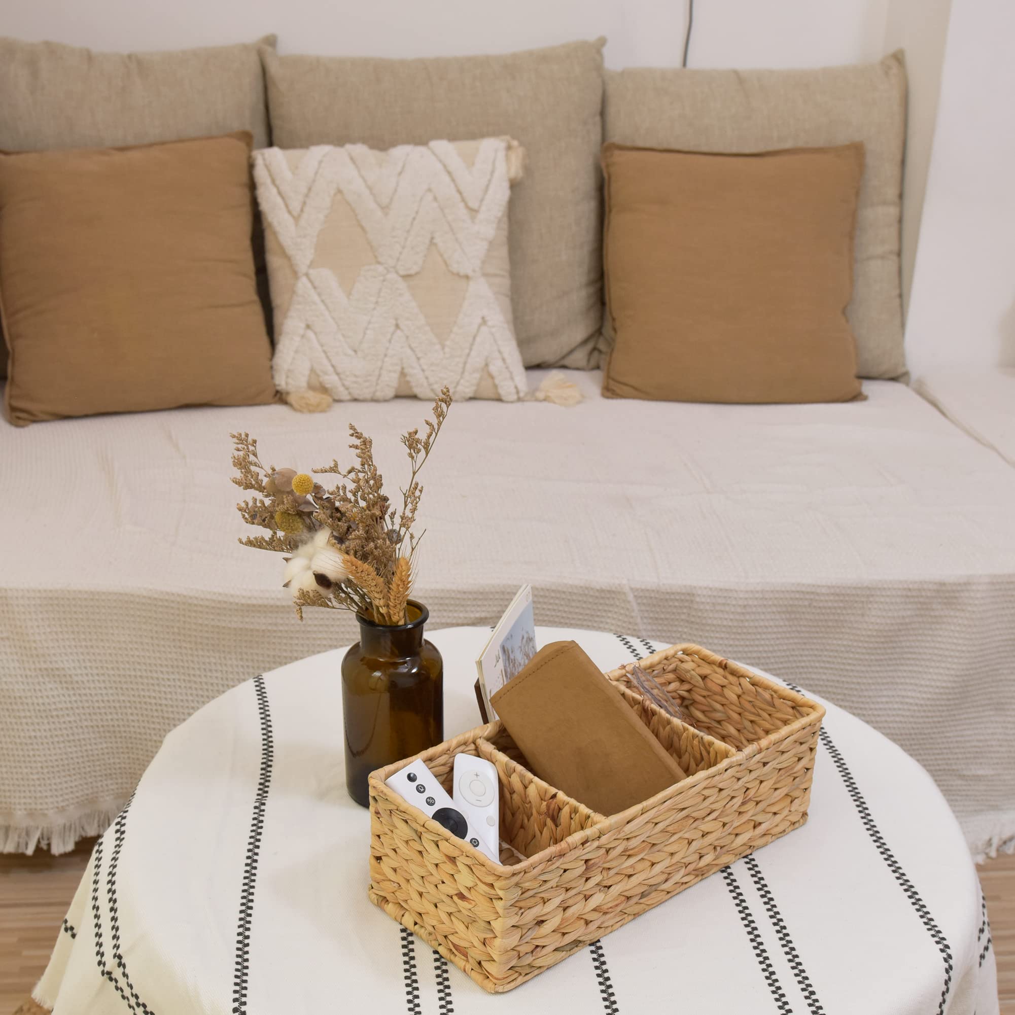 Storageworks Wicker Toilet Basket Tank Topper, Toilet Paper Basket For Back Of Toilet Tank Top, 3-Section Water Hyacinth Storage