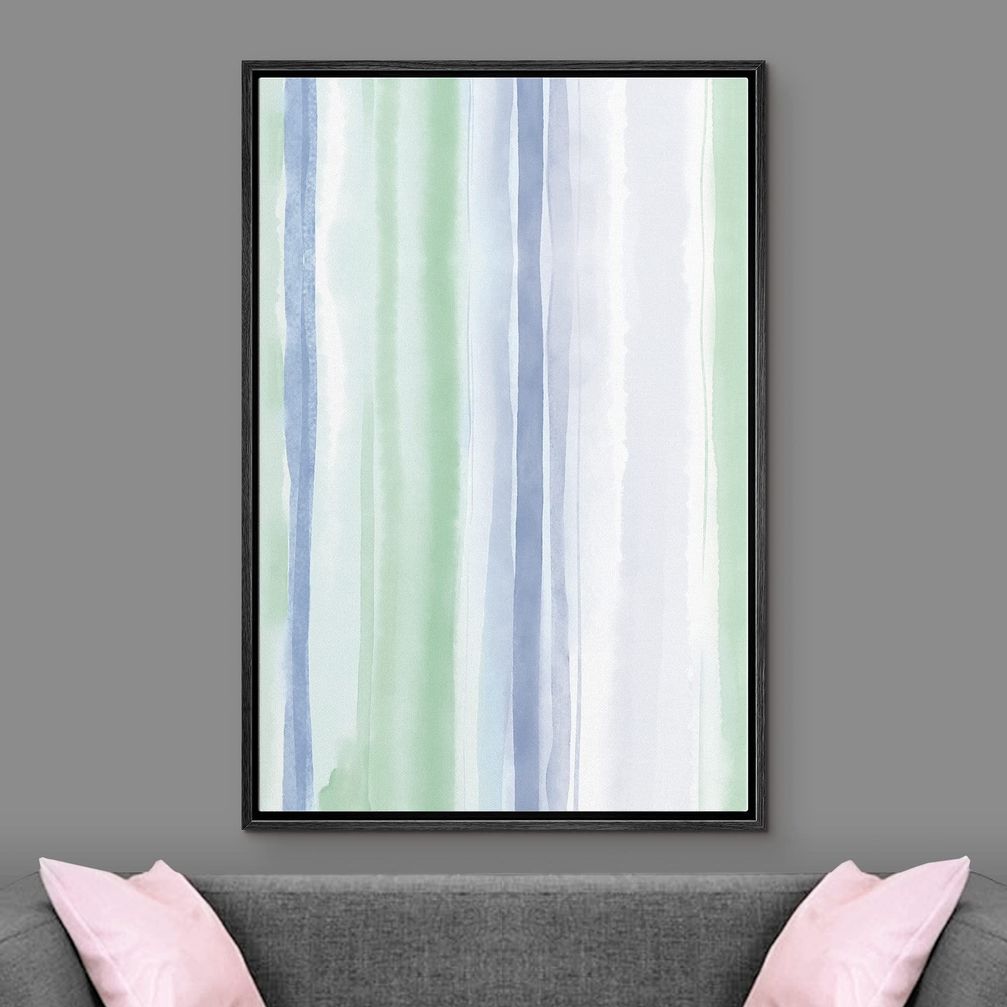 Ashbrook Framed Canvas Print Wall Art Vertical Green & Blue Paint Strokes Abstract Shapes Illustrations Modern Minimalist Zen Co