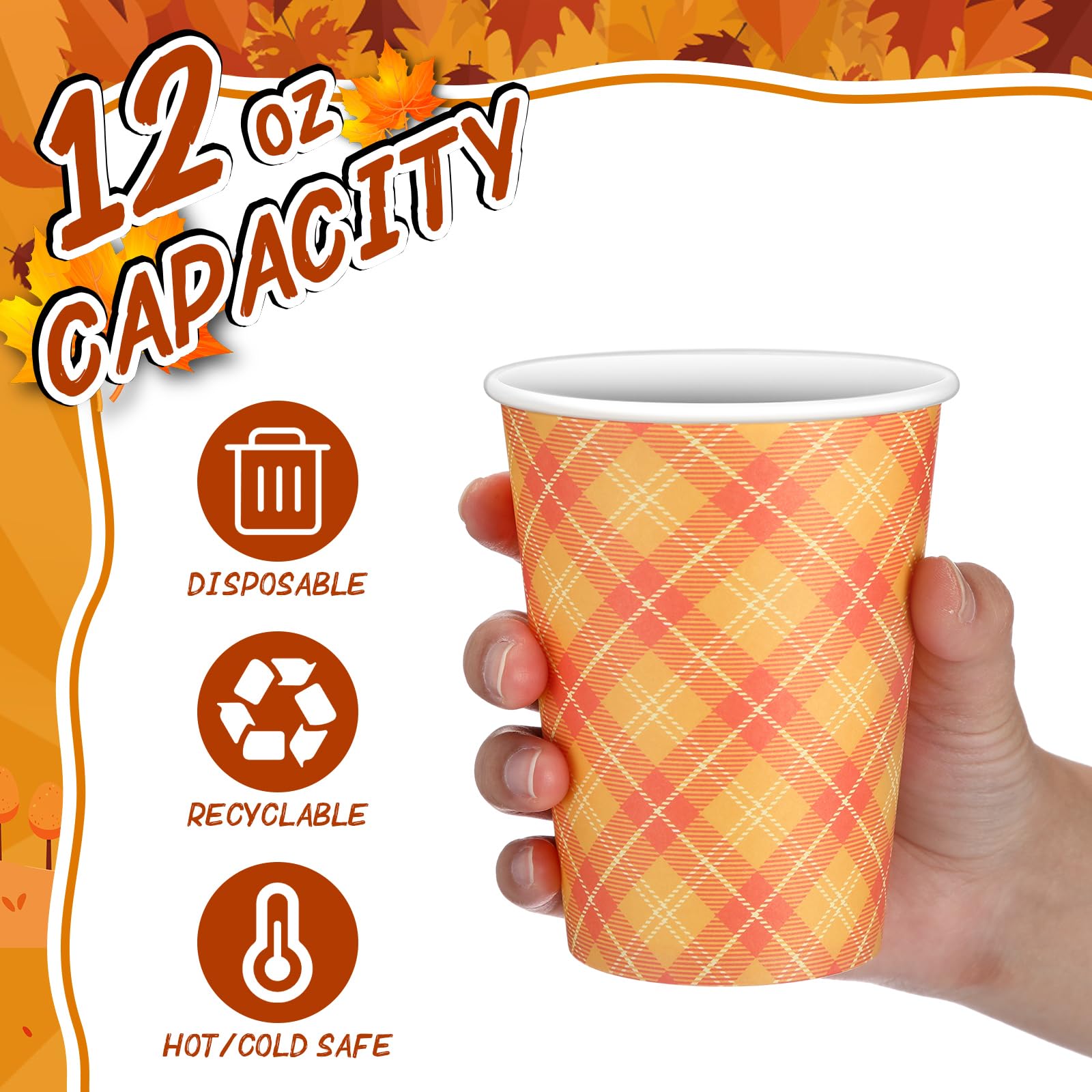 Umigy 150 Pack Thanksgiving Paper Coffee Cups 12 oz Fall Disposable Paper Cups for Thanksgiving Hot Cold Beverage Juice Snack an