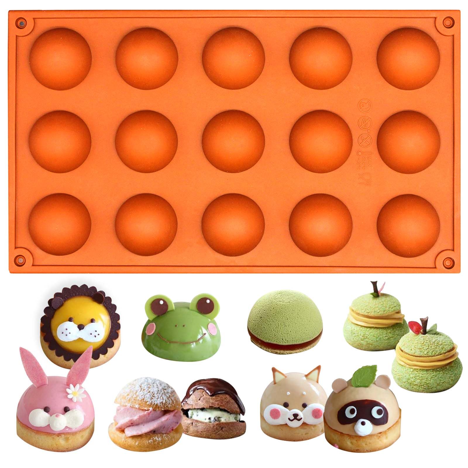 Funshowcase 15 Cavity Semi Sphere Half Round Dome Silicone Mold Chocolate Teacake Baking Tray, Orange