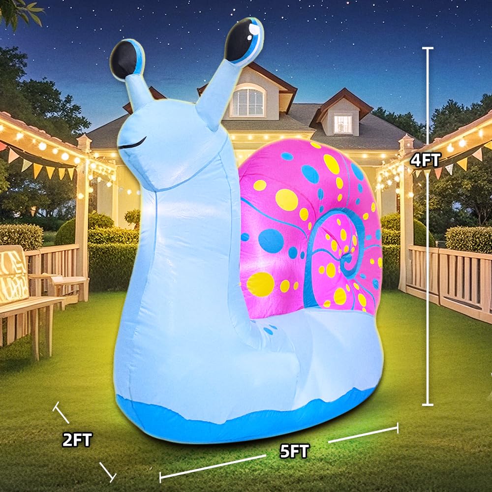 5 FT Christmas Snail Inflatable Decoration, Spring Inflatable Blow Up Animal Decorations Built LED Lights for Outdoor Yard Farm