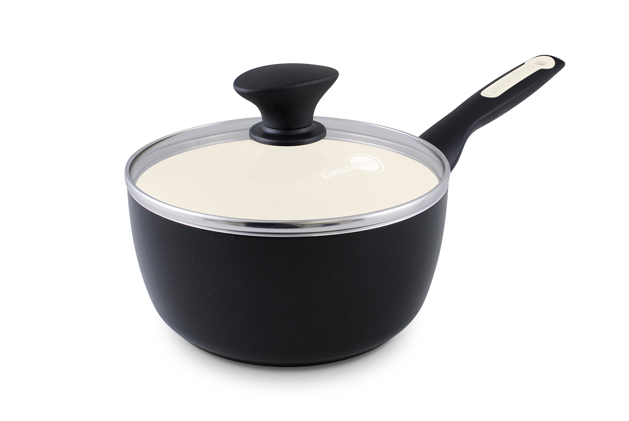 GreenPan Rio 2QT Ceramic NonStick Covered Saucepan, Black 