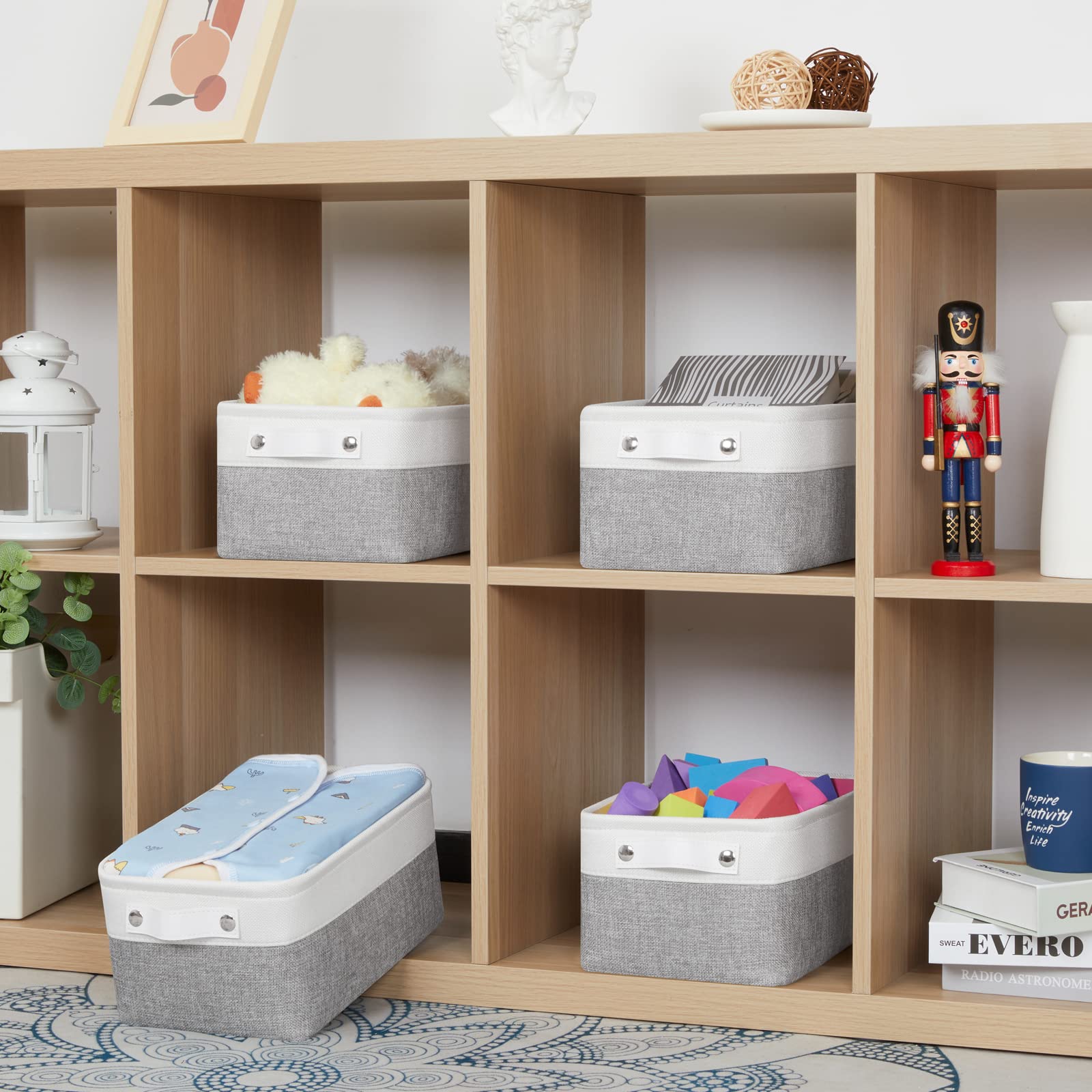 Bidtakay Small Storage Baskets For Organizing [4-Pack] Fabric Storage Bins For Baby Organizer Shelf Baskets For Nursery Storage