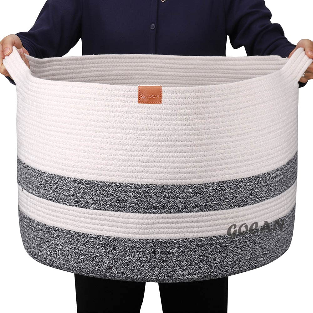Gocan Extra Large Laundry Basket 22 '' X 22 ''X 14 '' Xxxl Cotton Rope Woven Basket For Blankets Storage Basket With Handles For