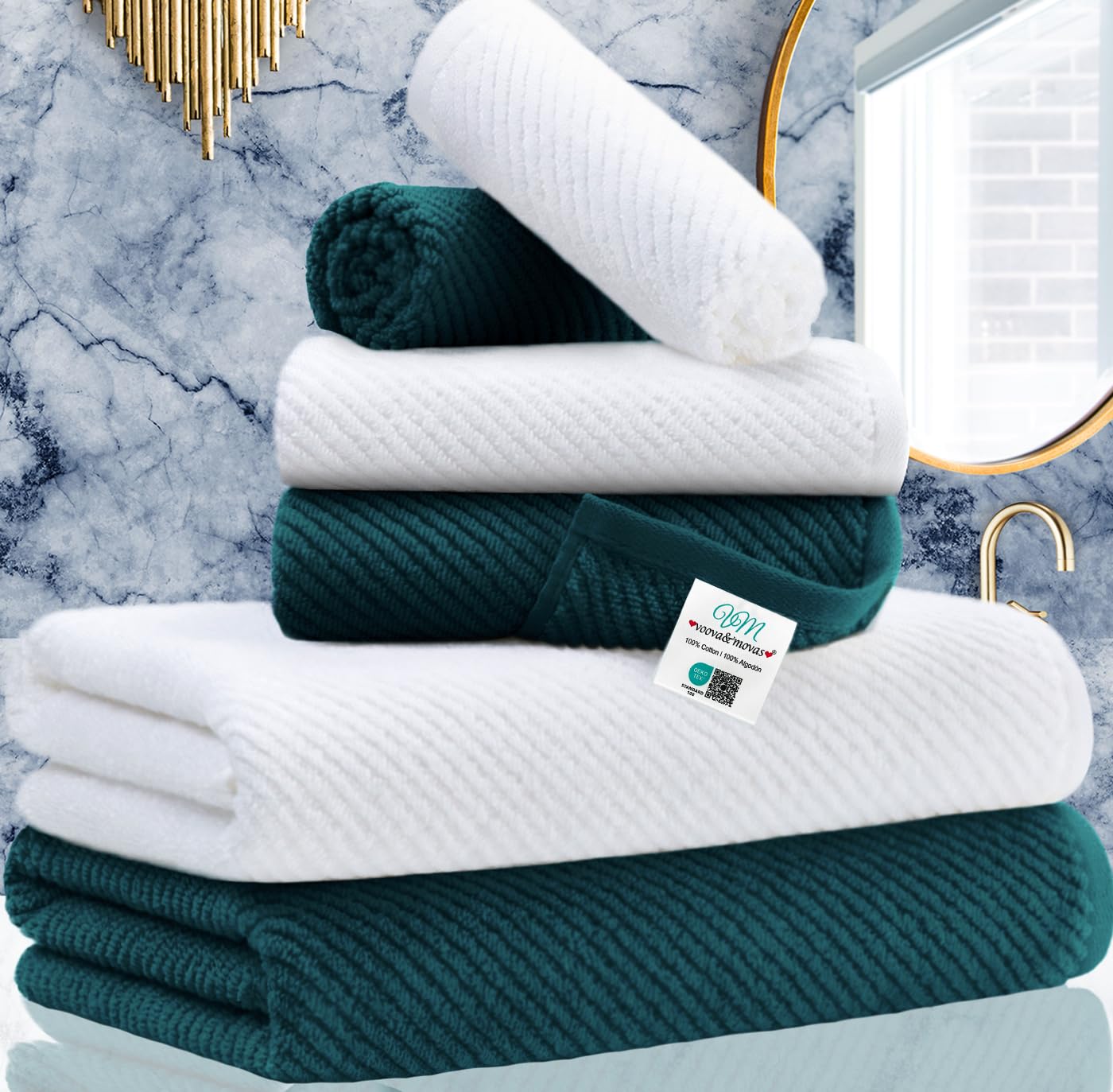 Towels For Bathroom - 100% Cotton | Quick Dry | Light Weight | Thick | Soft, 6 Piece Towel Set, 2 Large Bath 30''X56'', 2 Hand 1